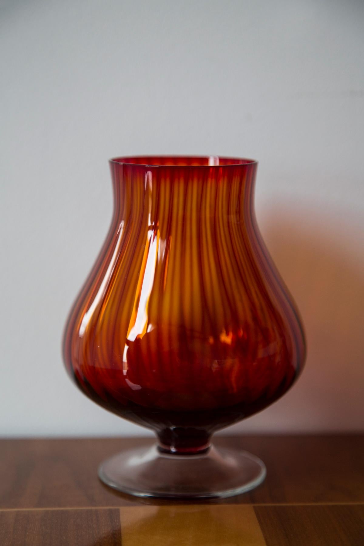 Polish Mid Century Vintage Artistic Glass Orange Vase, Tarnowiec, Europe, 1970s For Sale