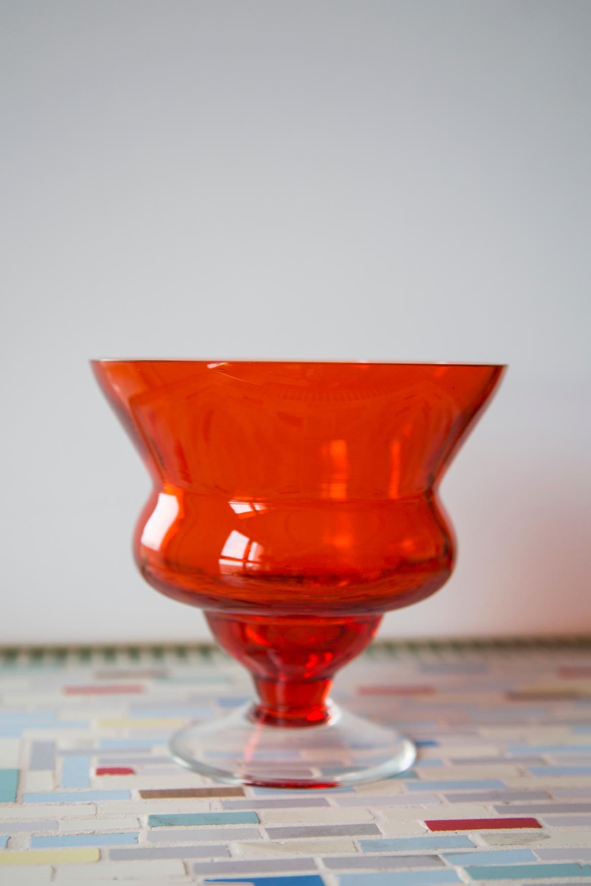 Polish Mid Century Vintage Artistic Glass Orange Vase, Tarnowiec, Europe, 1970s For Sale