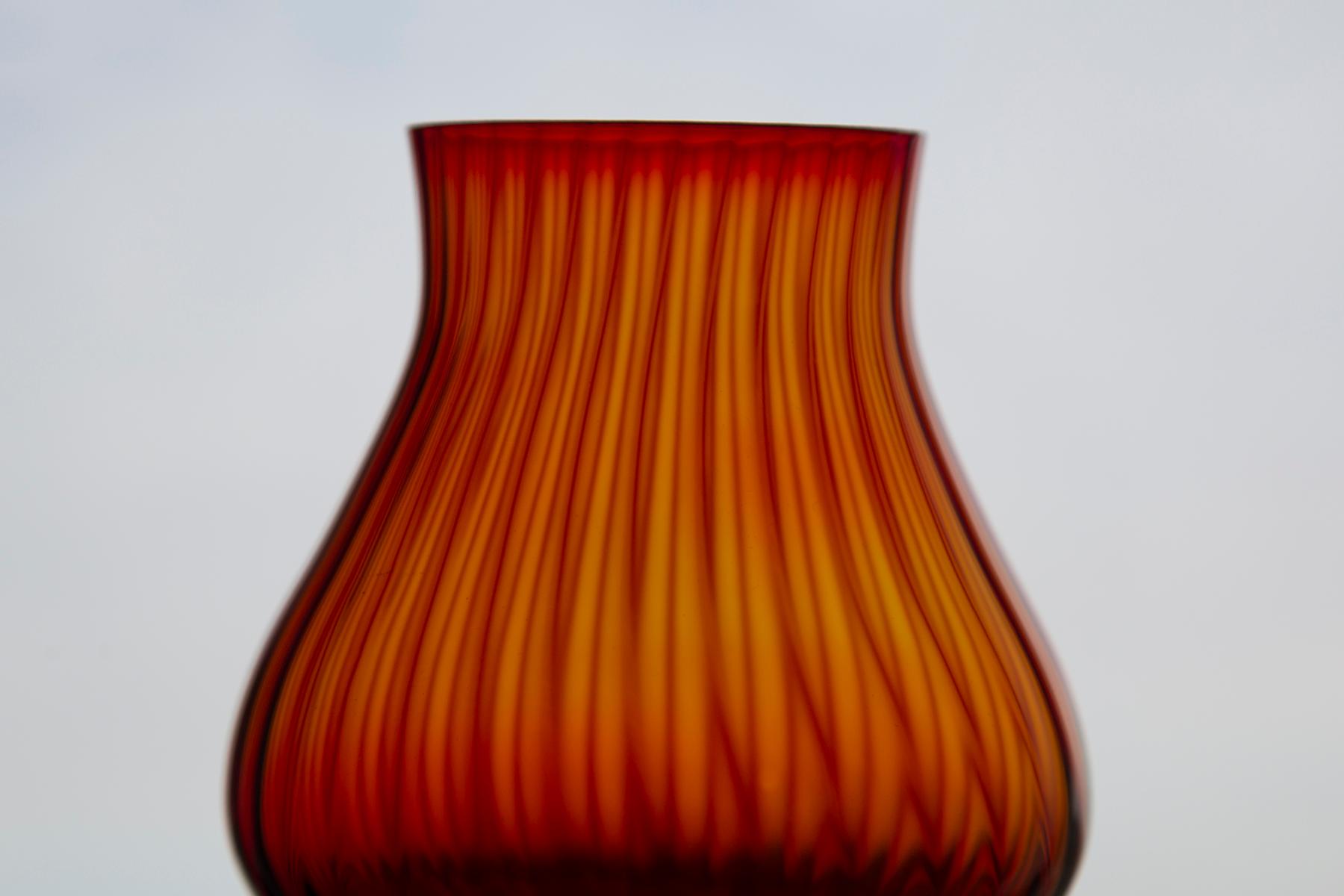 Hand-Carved Mid Century Vintage Artistic Glass Orange Vase, Tarnowiec, Europe, 1970s For Sale
