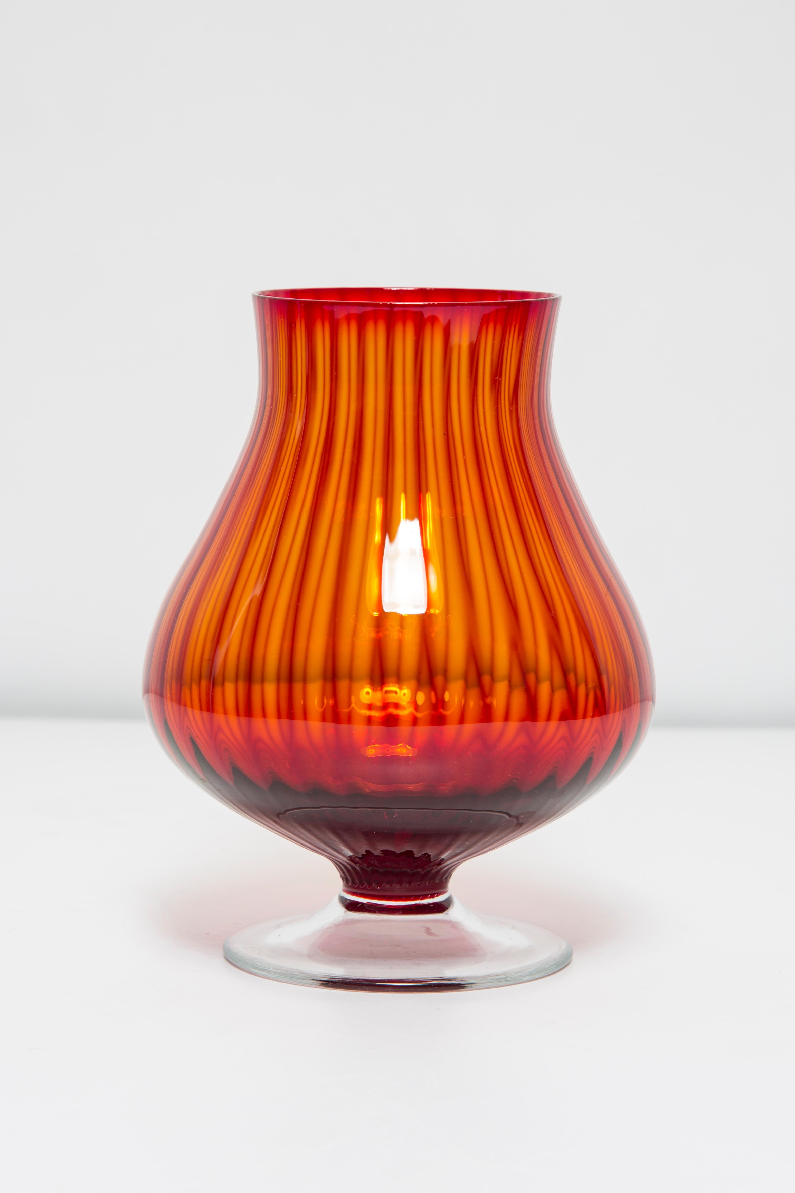 Mid Century Vintage Artistic Glass Orange Vase, Tarnowiec, Europe, 1970s In Good Condition For Sale In 05-080 Hornowek, PL