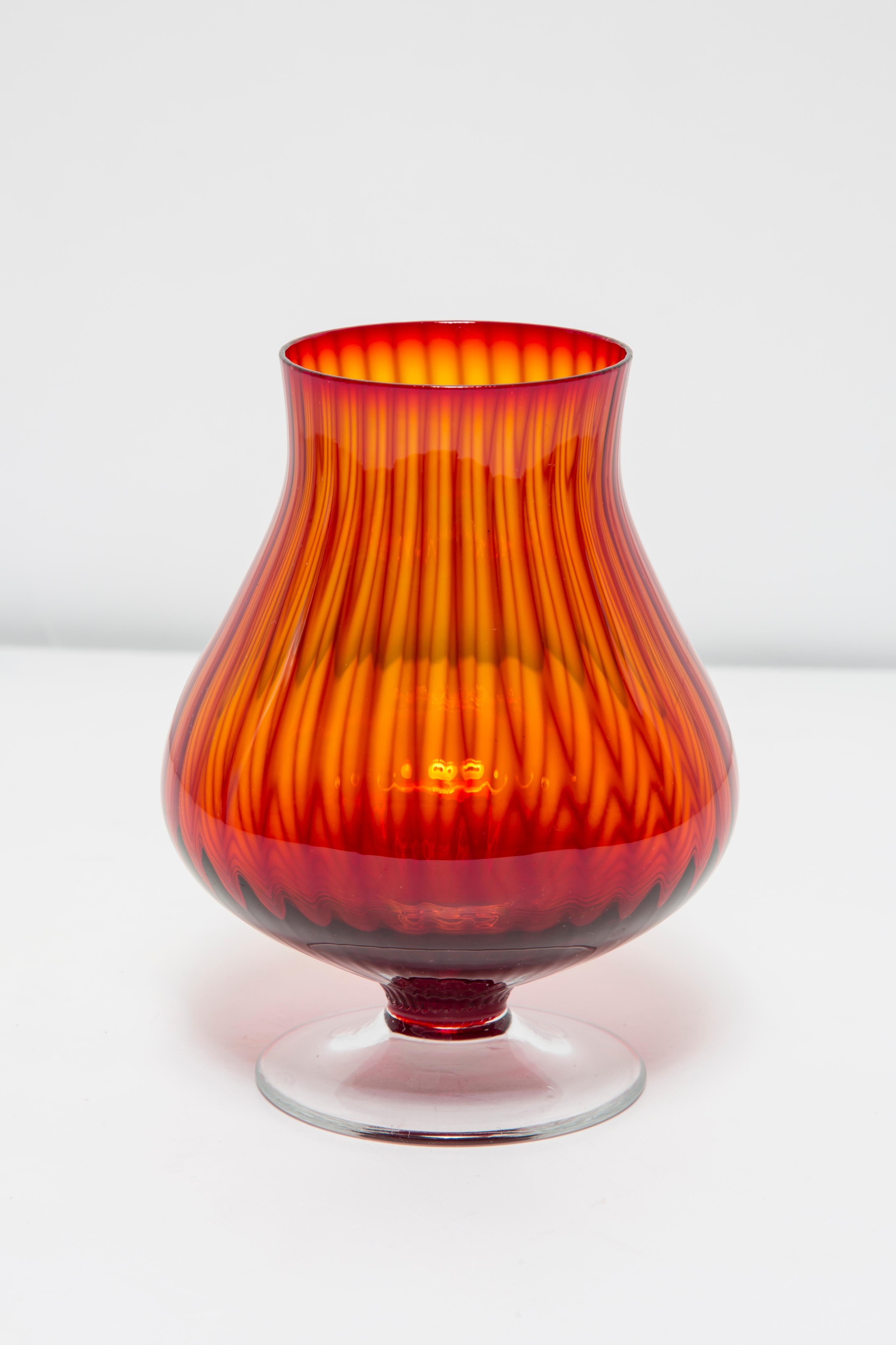 20th Century Mid Century Vintage Artistic Glass Orange Vase, Tarnowiec, Europe, 1970s For Sale