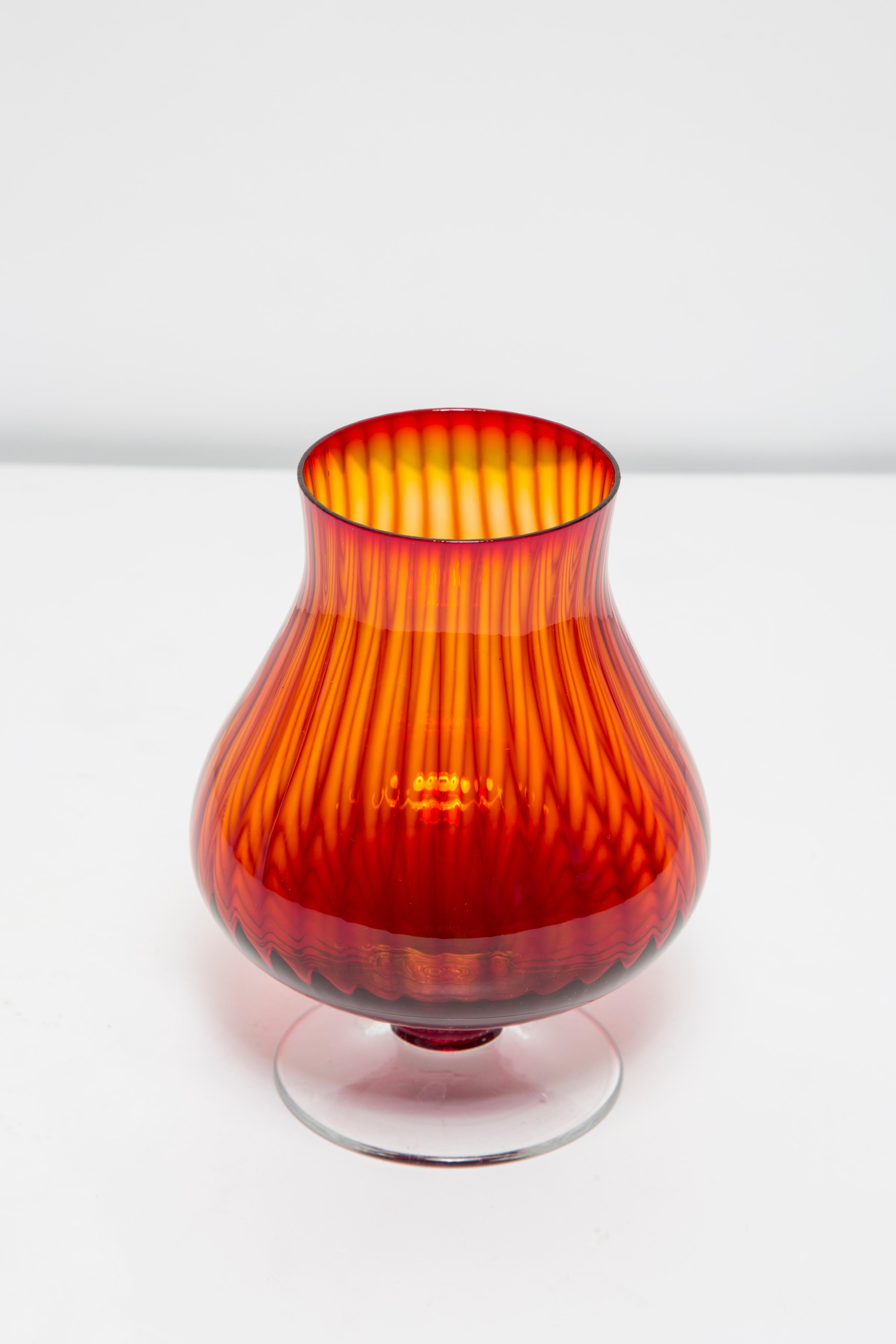 Mid Century Vintage Artistic Glass Orange Vase, Tarnowiec, Europe, 1970s For Sale 1