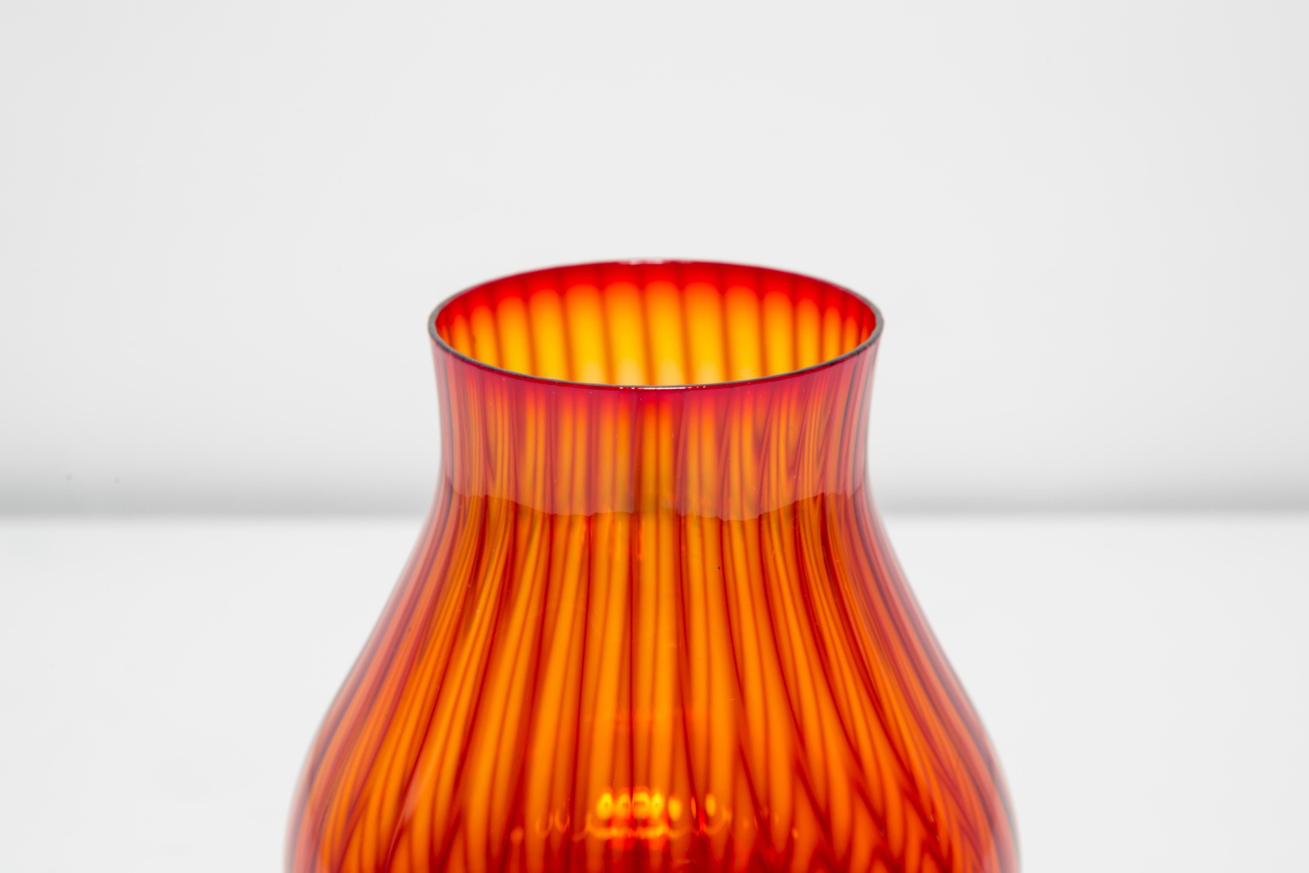 Mid Century Vintage Artistic Glass Orange Vase, Tarnowiec, Europe, 1970s For Sale 2