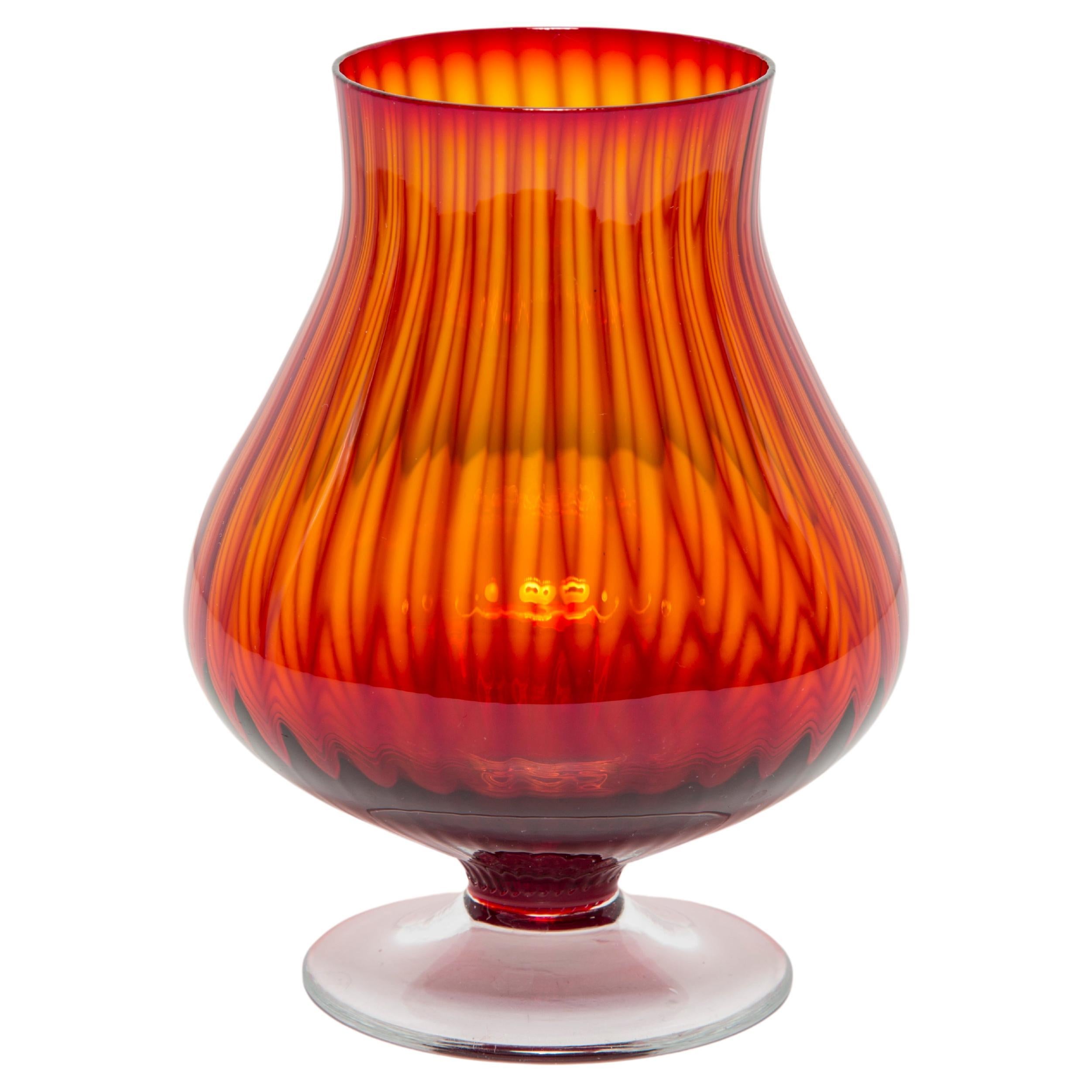 Mid Century Vintage Artistic Glass Orange Vase, Tarnowiec, Europe, 1970s For Sale
