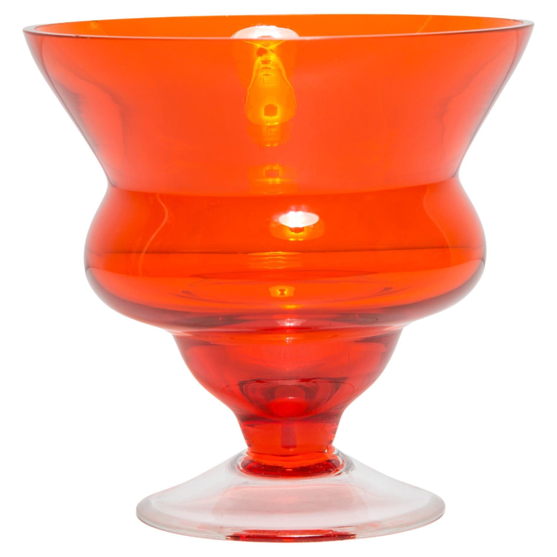 Mid Century Vintage Artistic Glass Orange Vase, Tarnowiec, Europe, 1970s For Sale