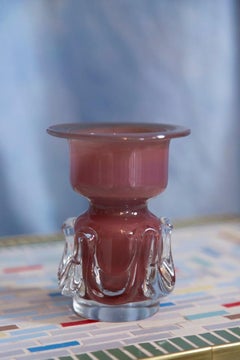 Mid Century Vintage Artistic Glass Pink Purple Vase, Tarnowiec, Europe, 1970s