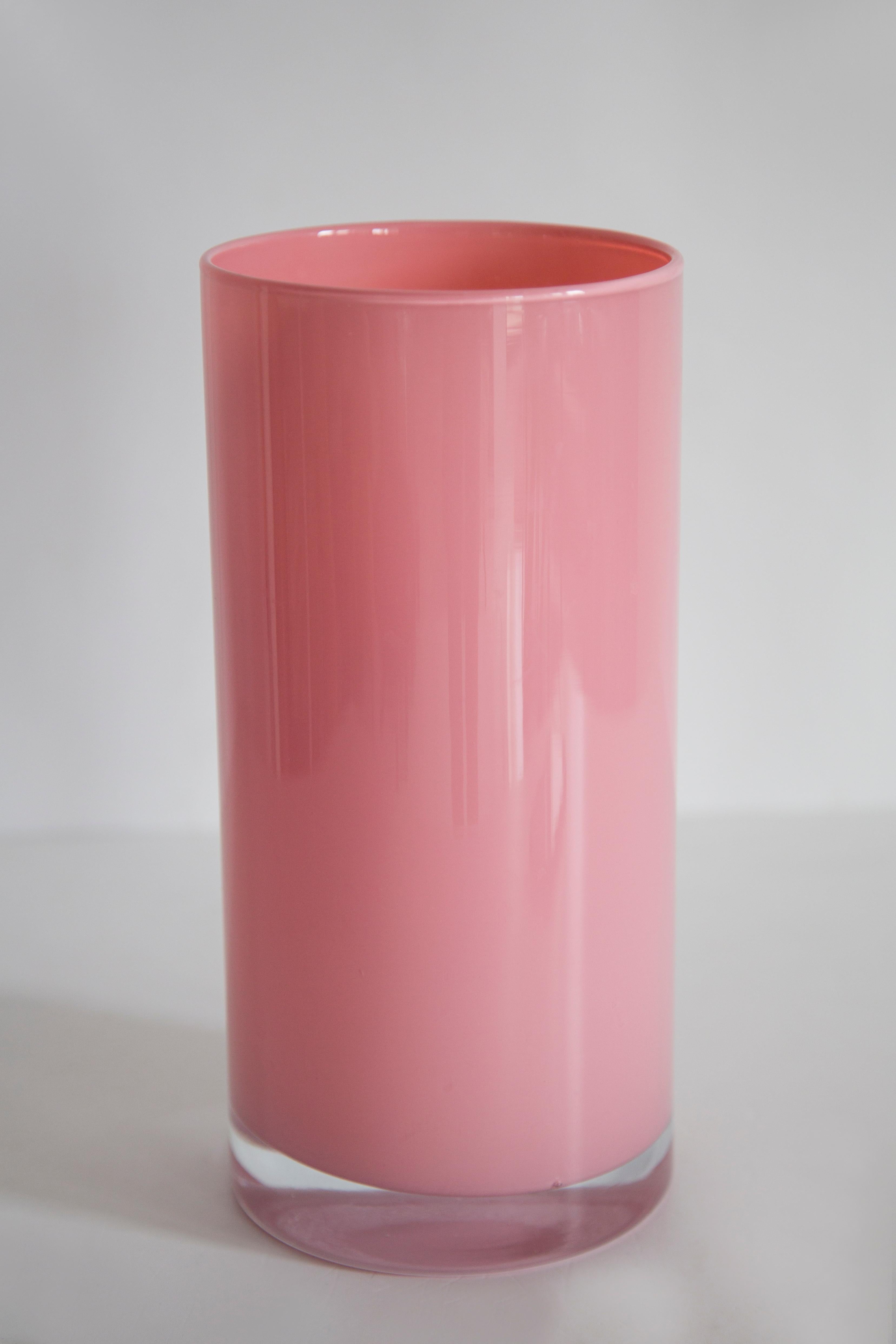 Hand-Carved Mid Century Vintage Artistic Glass Pink Vase, Tarnowiec, Europe, 1970s For Sale