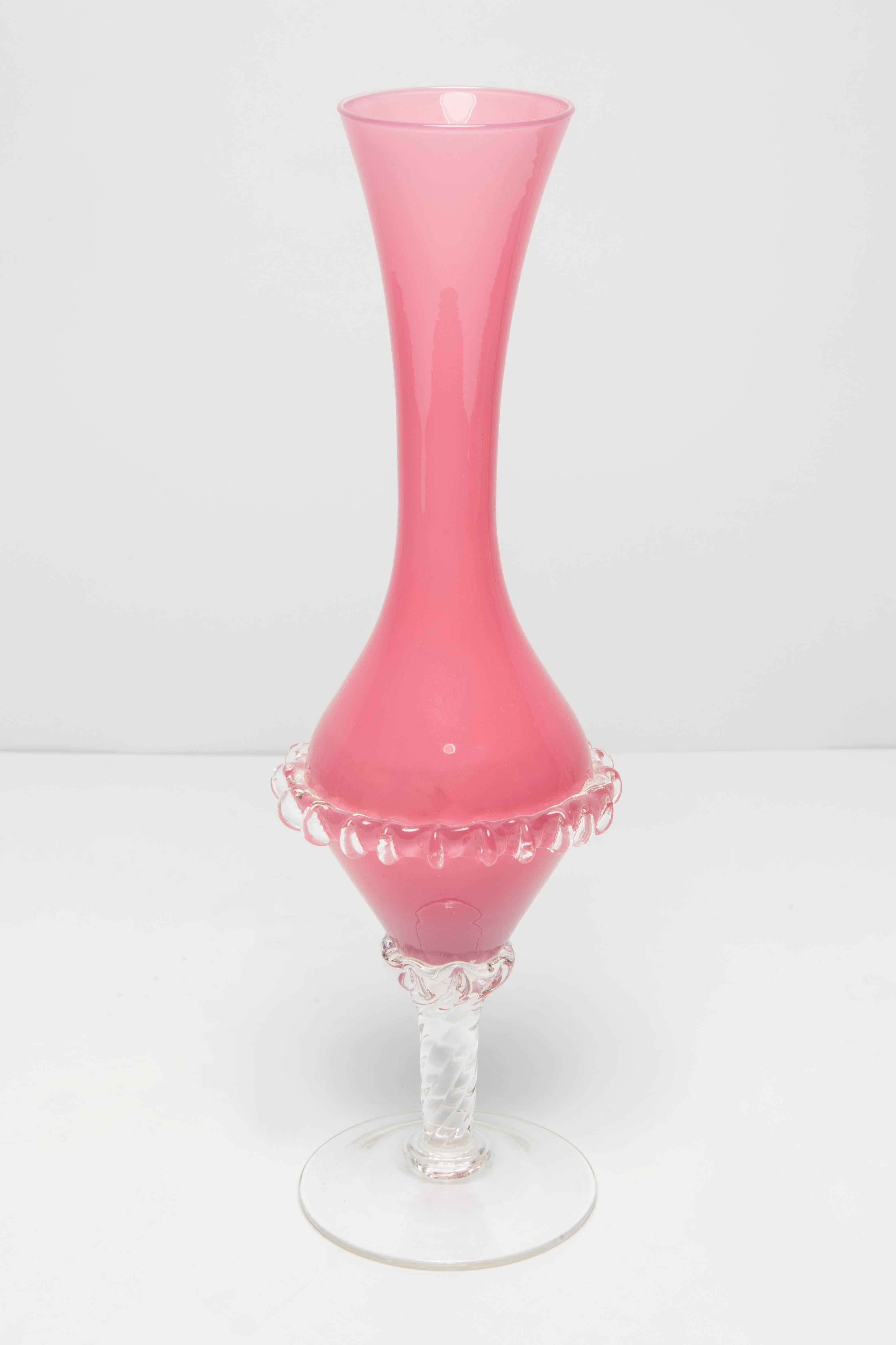 Mid-Century Modern Mid Century Vintage Artistic Glass Pink Vase, Tarnowiec, Sulczan, Europe, 1970s For Sale