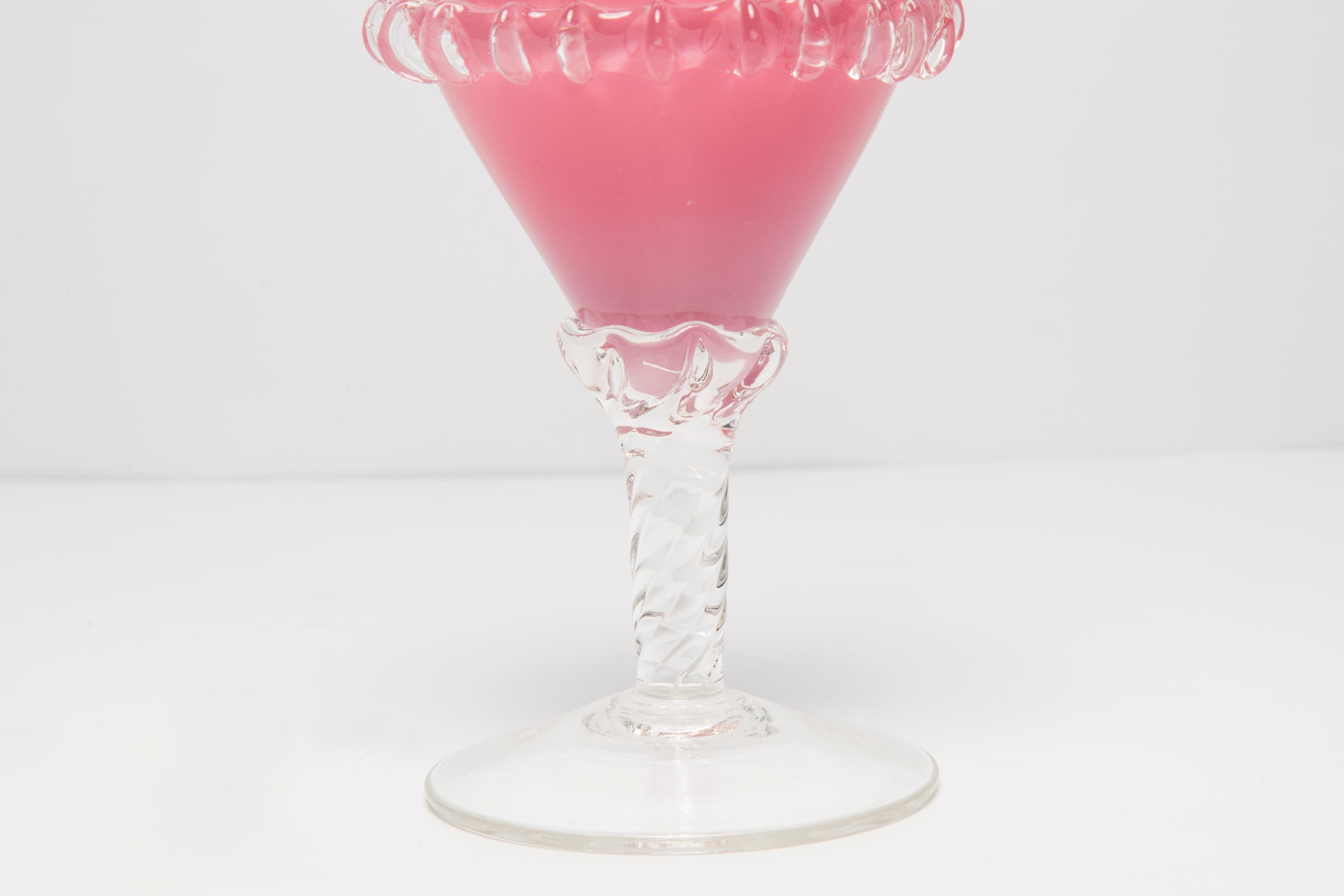 Polish Mid Century Vintage Artistic Glass Pink Vase, Tarnowiec, Sulczan, Europe, 1970s For Sale