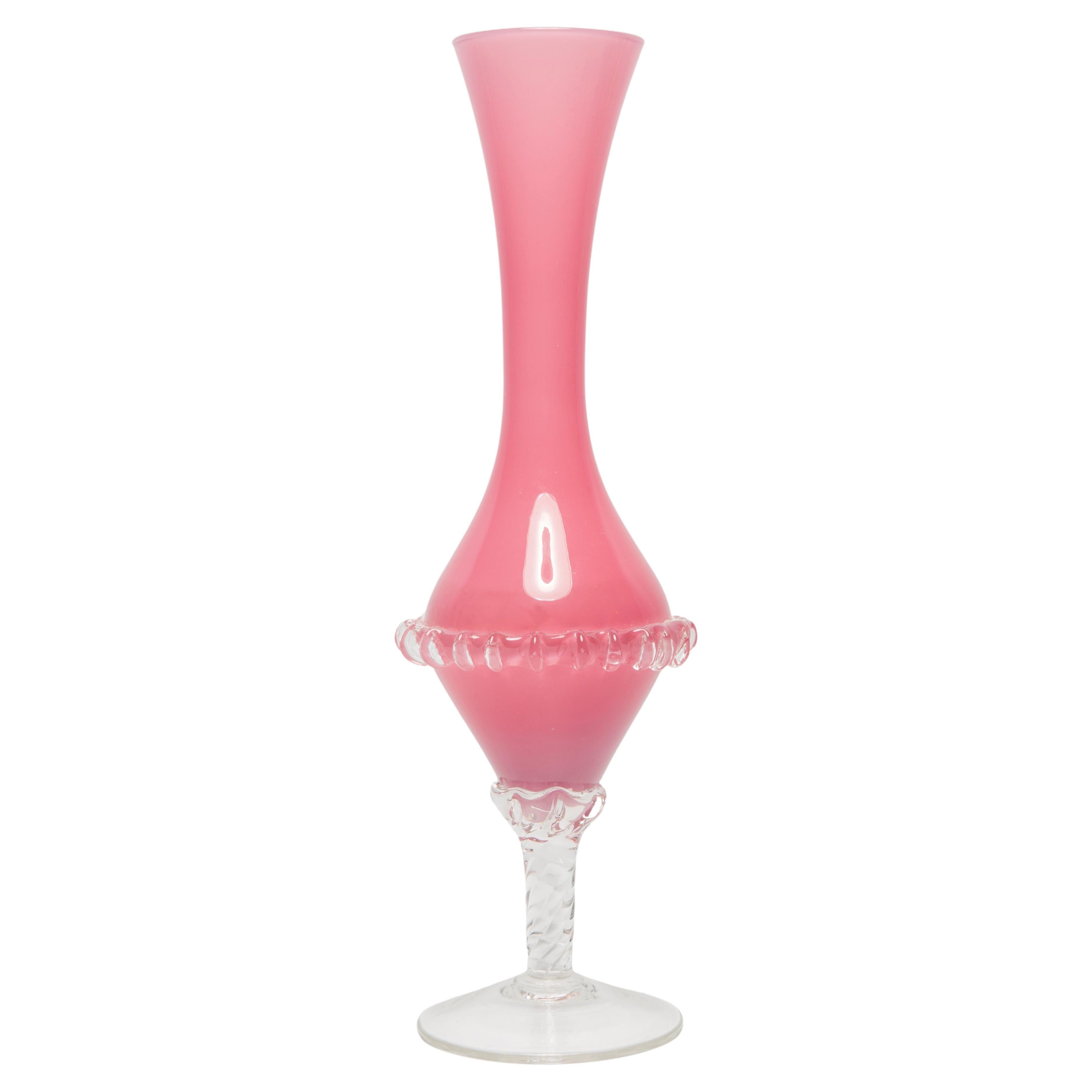 Jarrón rosa de cristal artístico Mid Century Vintage, Tarnowiec, Sulczan, Europa, años 70