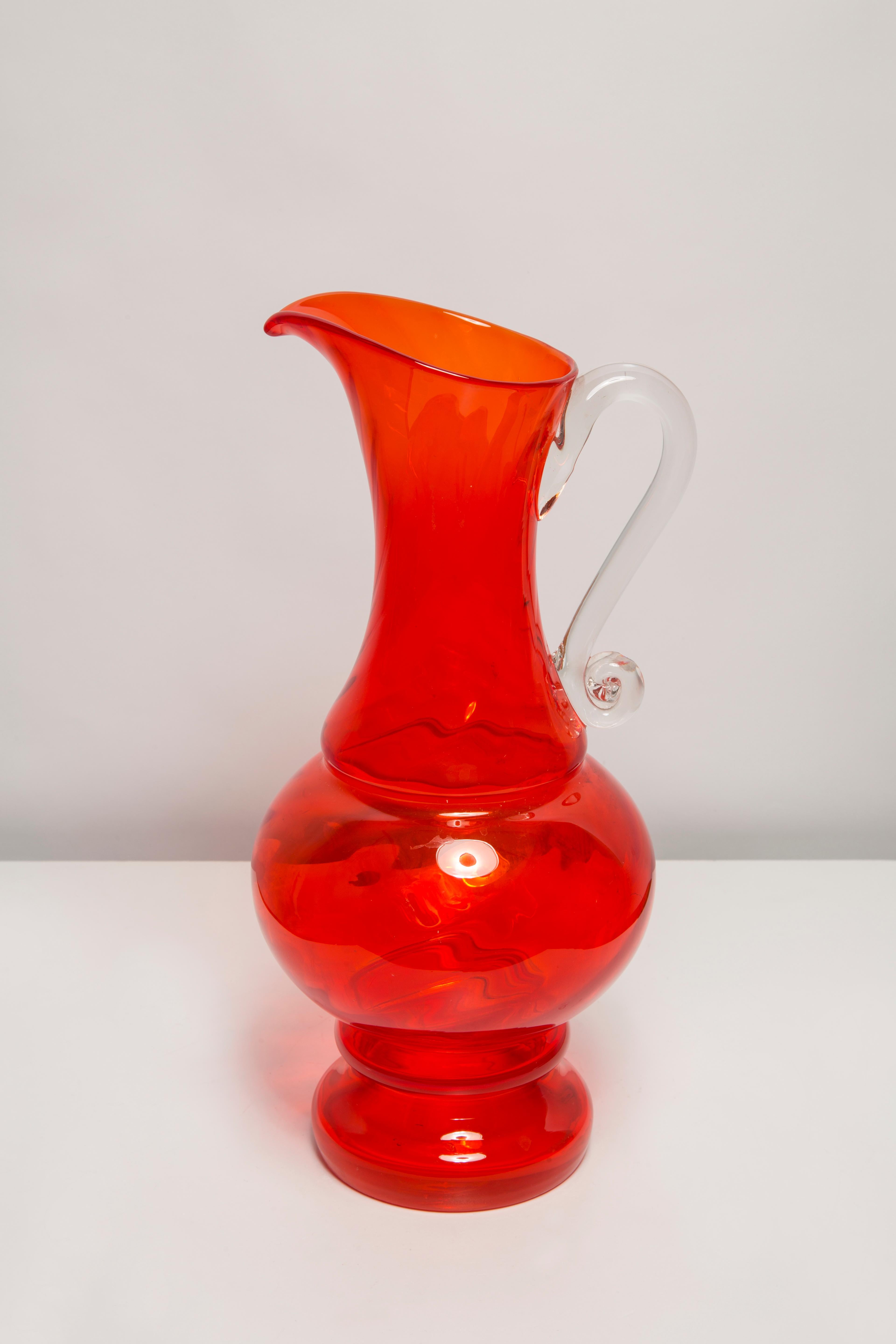 Mid Century Vintage Artistic Glass Red Orange Vase Big Pot, Europe, 1970s For Sale 4