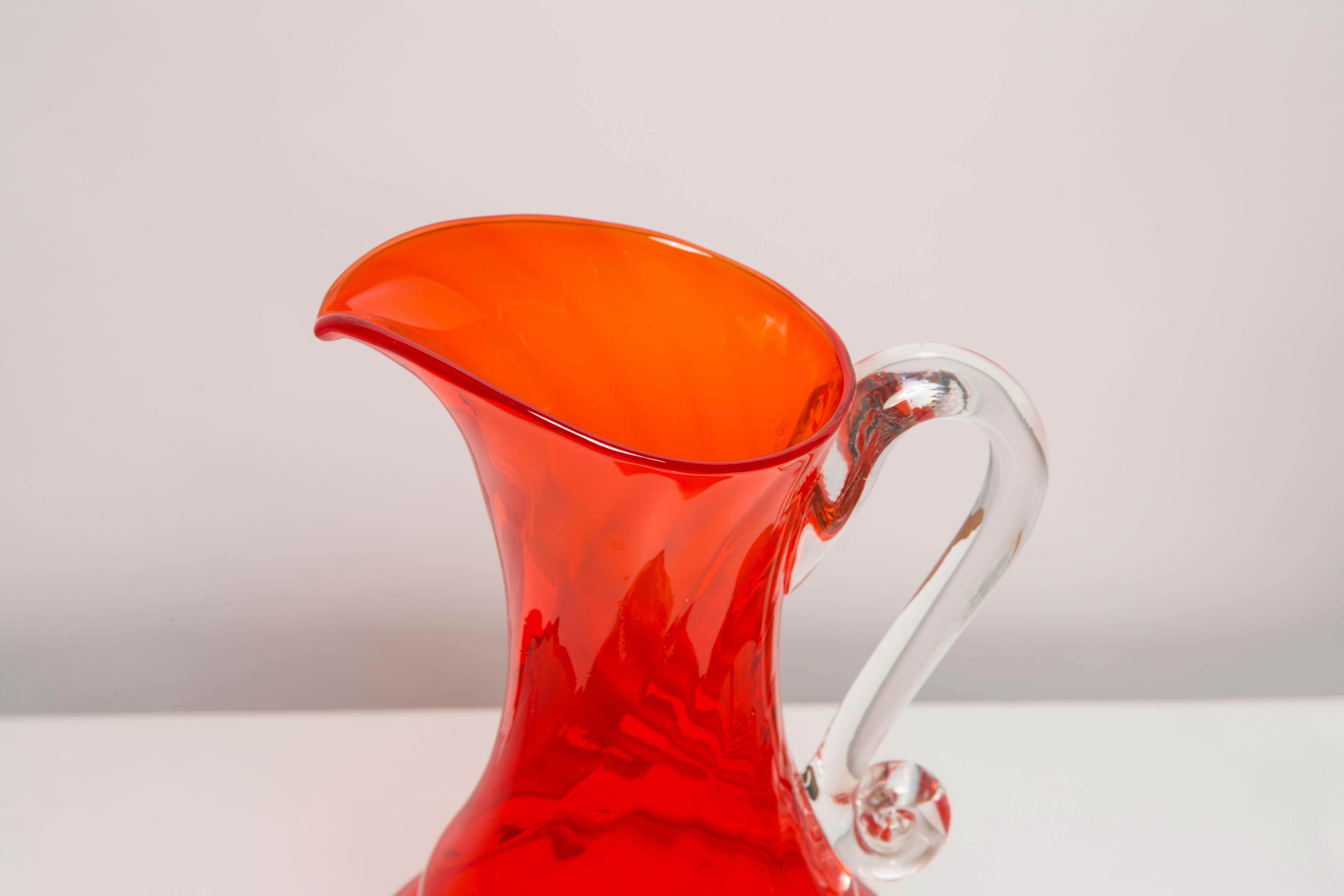 Mid Century Vintage Artistic Glass Red Orange Vase Big Pot, Europe, 1970s For Sale 8