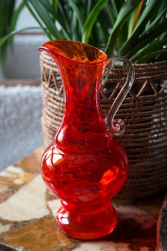 Mid Century Vintage Artistic Glass Red Orange Vase Big Pot, Europe, 1970s