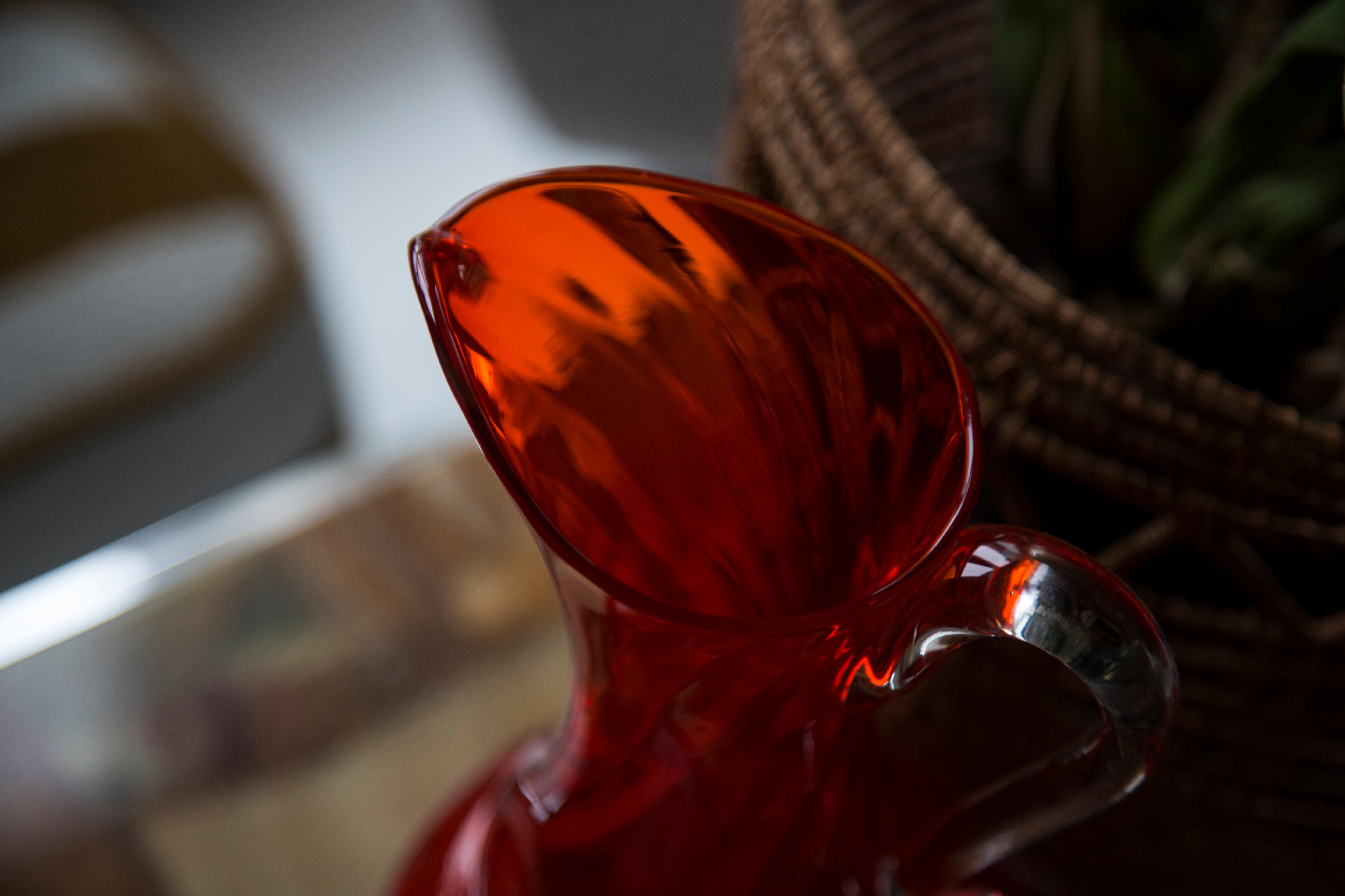 Mid-Century Modern Mid Century Vintage Artistic Glass Red Orange Vase Big Pot, Europe, 1970s For Sale