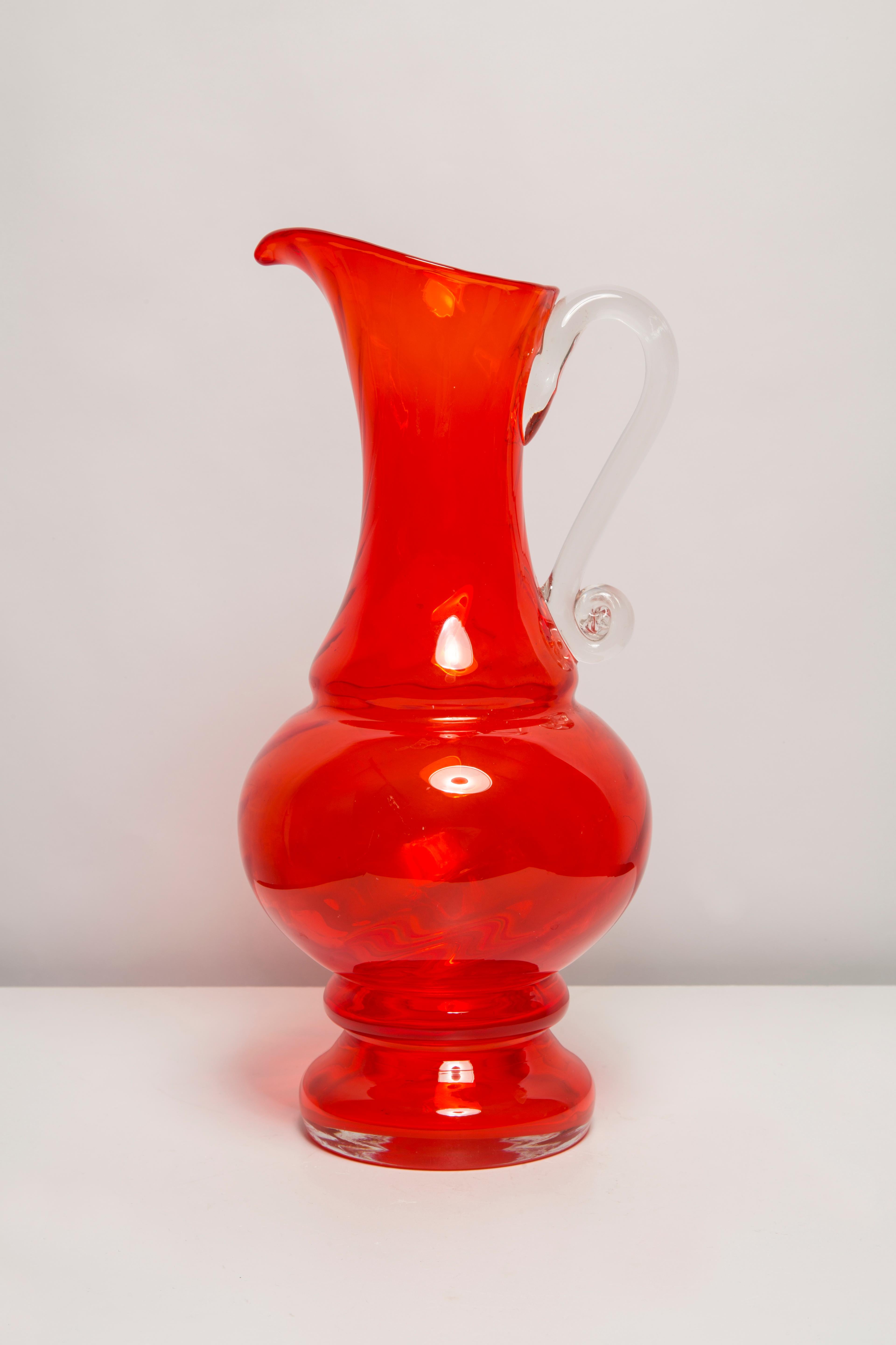 20th Century Mid Century Vintage Artistic Glass Red Orange Vase Big Pot, Europe, 1970s For Sale