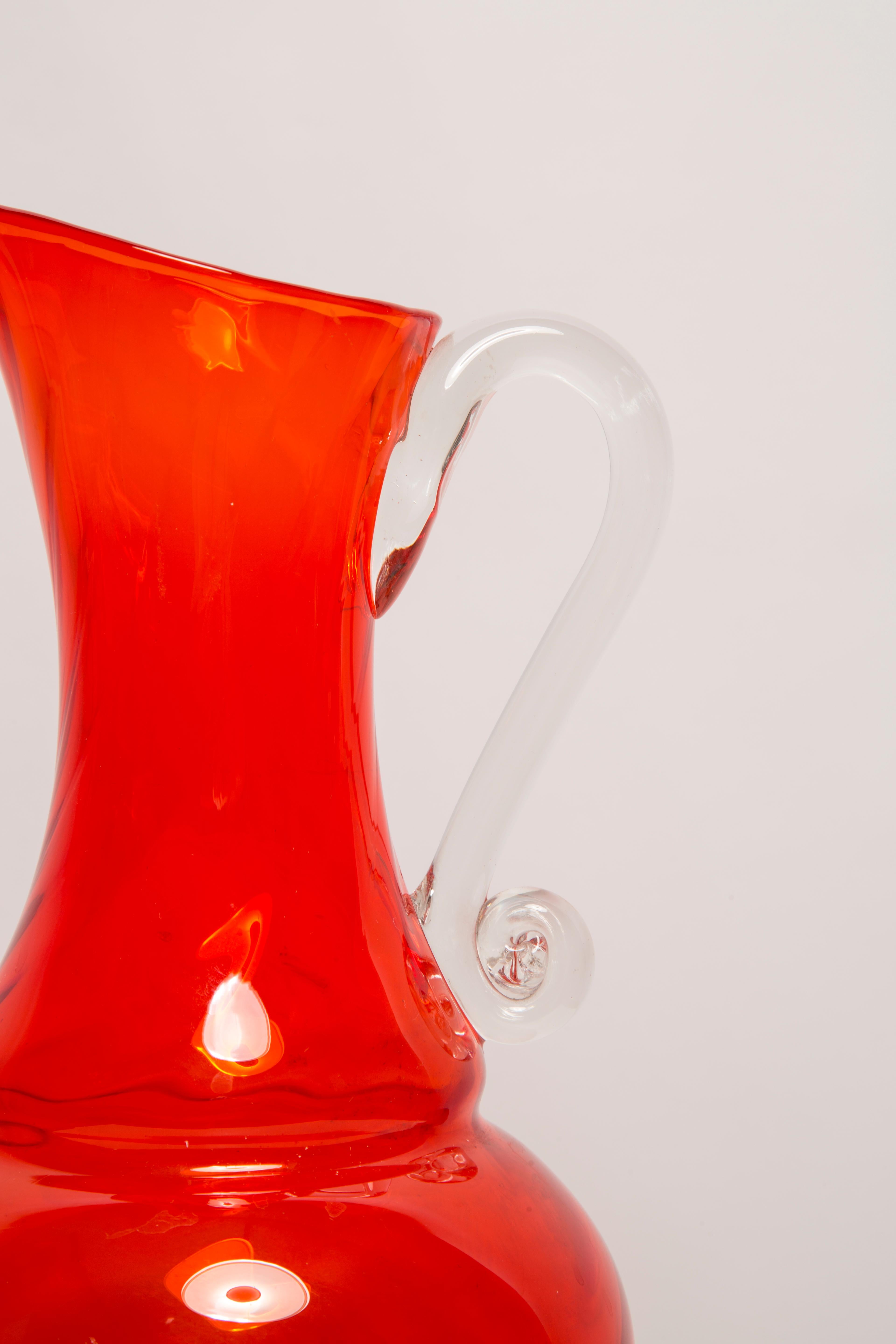 Mid Century Vintage Artistic Glass Red Orange Vase Big Pot, Europe, 1970s For Sale 2