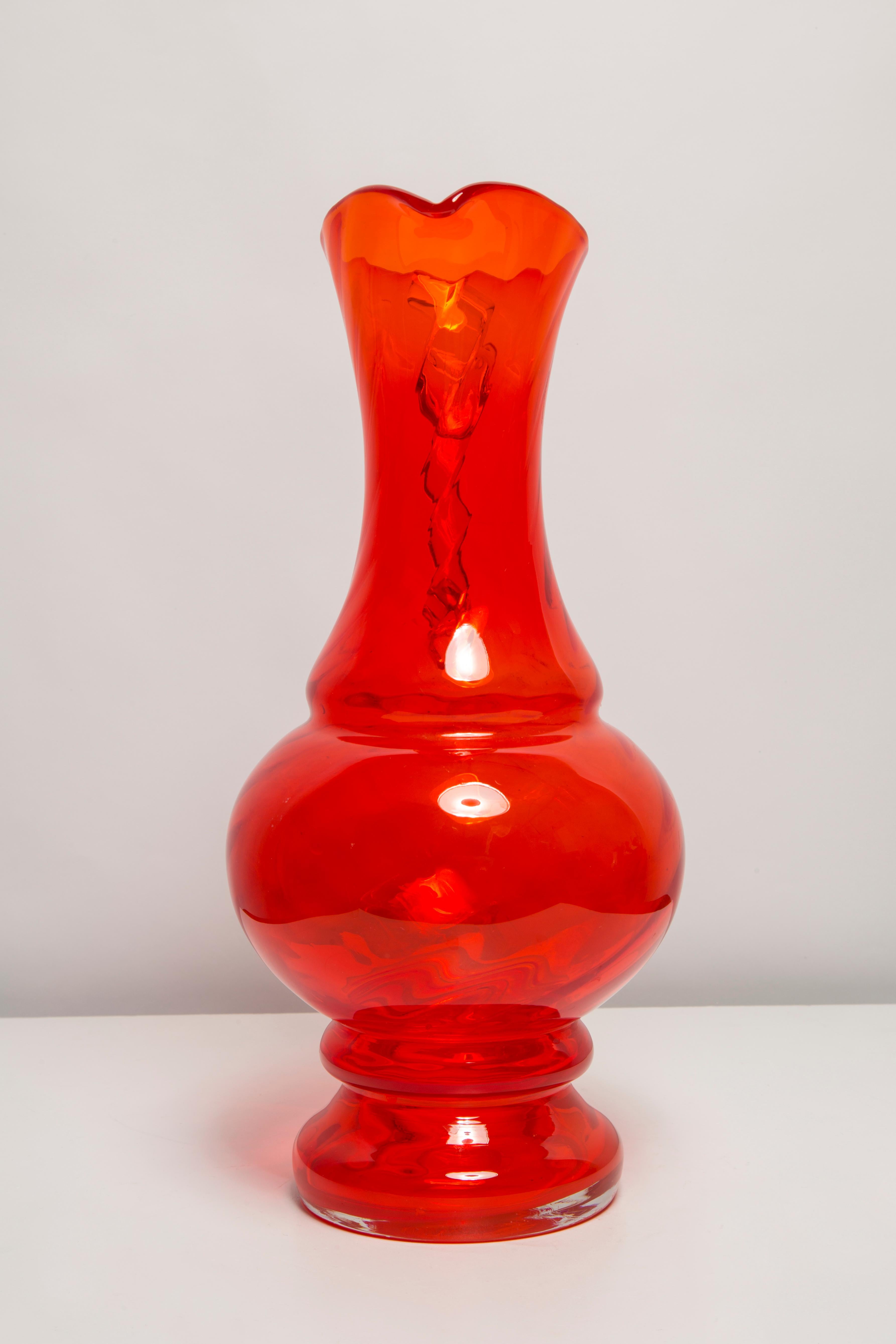 Mid Century Vintage Artistic Glass Red Orange Vase Big Pot, Europe, 1970s For Sale 3