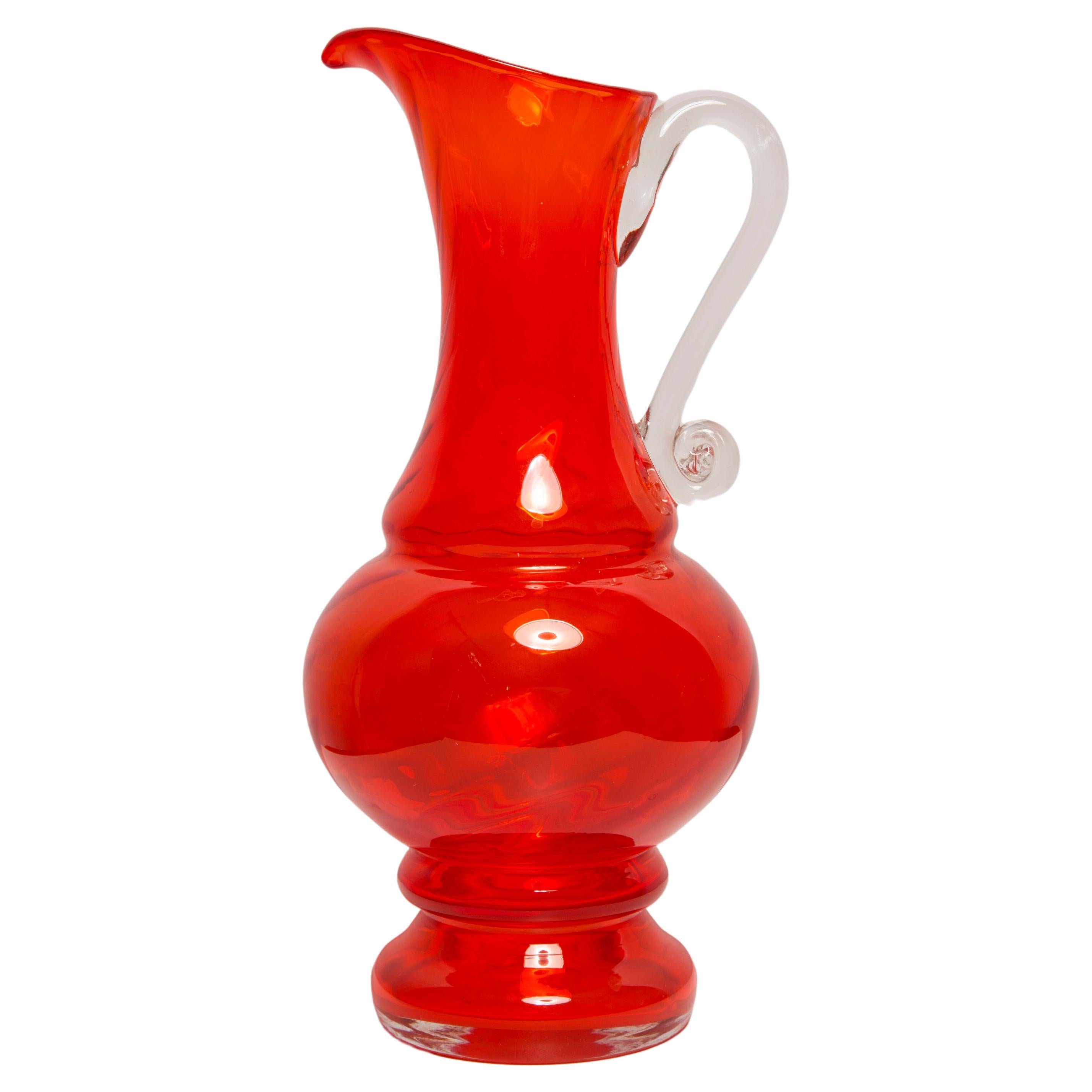 Mid Century Vintage Artistic Glass Red Orange Vase Big Pot, Europe, 1970s For Sale