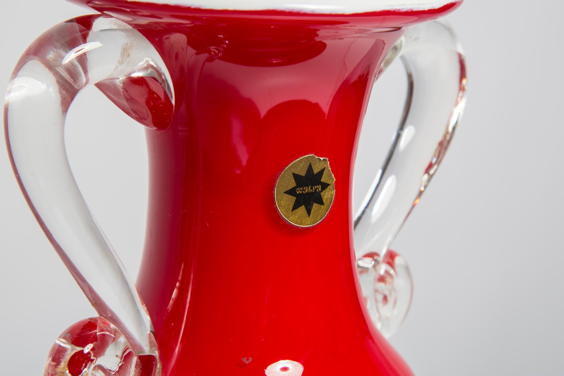 Mid Century Vintage Artistic Glass Red Vase Big, Europe, 1970s For Sale 4