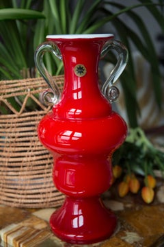 Mid Century Vintage Artistic Glass Red Vase Big, Europe, 1970s