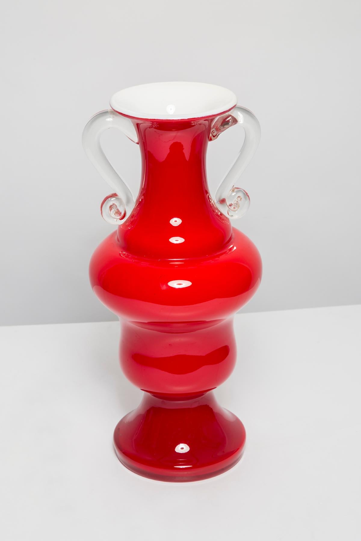 20th Century Mid Century Vintage Artistic Glass Red Vase Big, Europe, 1970s For Sale
