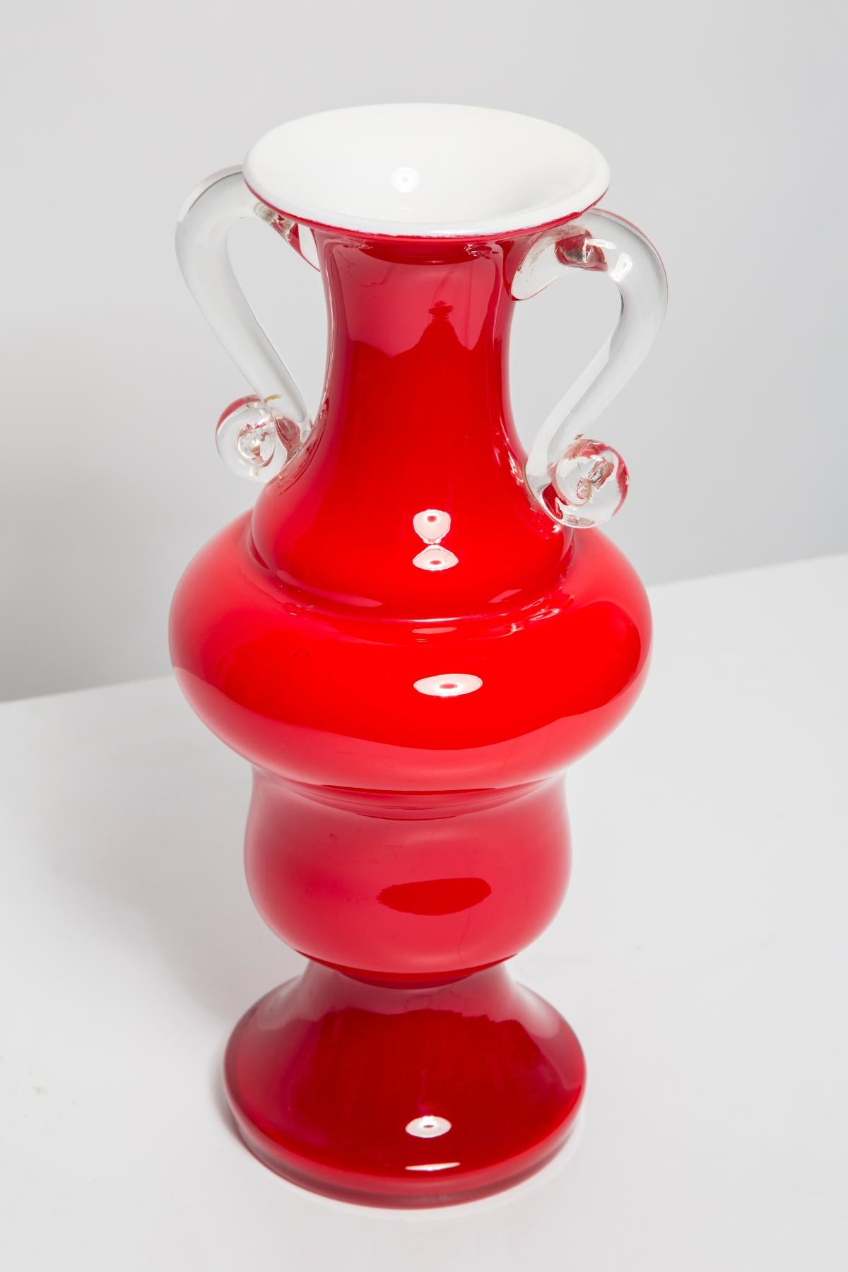 Mid Century Vintage Artistic Glass Red Vase Big, Europe, 1970s For Sale 1