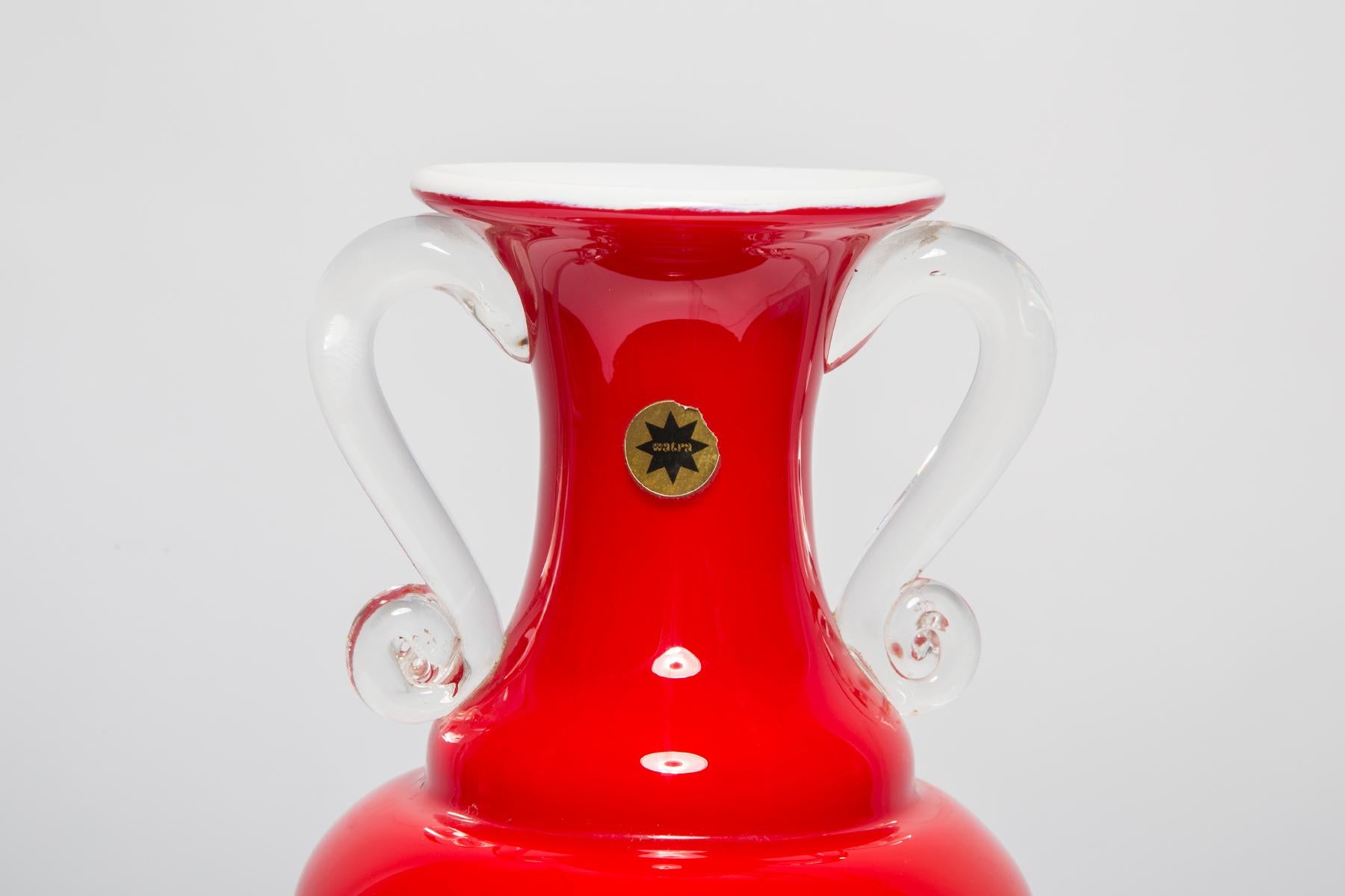 Mid Century Vintage Artistic Glass Red Vase Big, Europe, 1970s For Sale 3