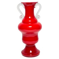 Mid Century Vintage Artistic Glass Red Vase Big, Europe, 1970s