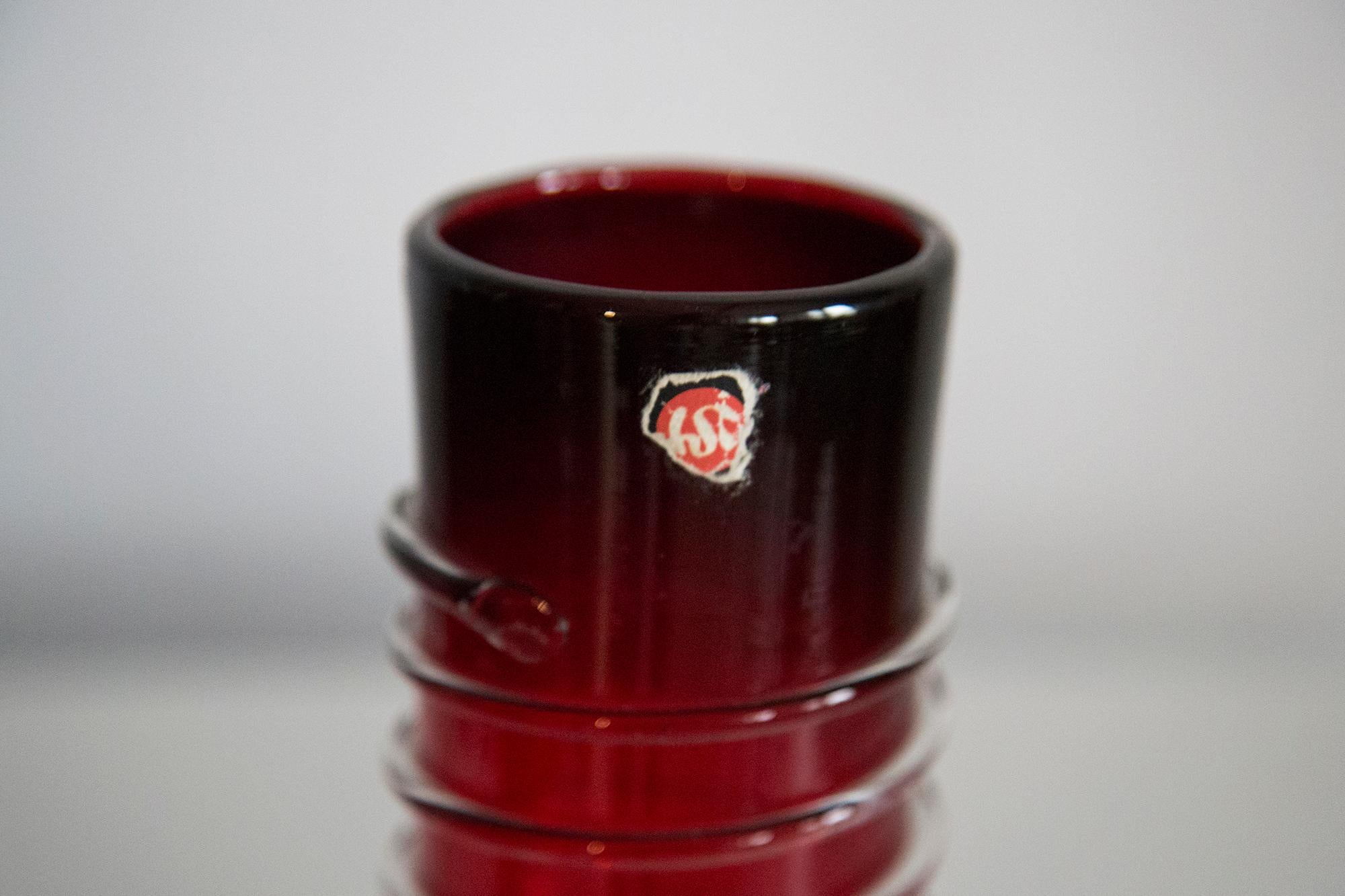 Mid Century Vintage Artistic Glass Red Vase, Tarnowiec, Sulczan, Europe, 1970s For Sale 3