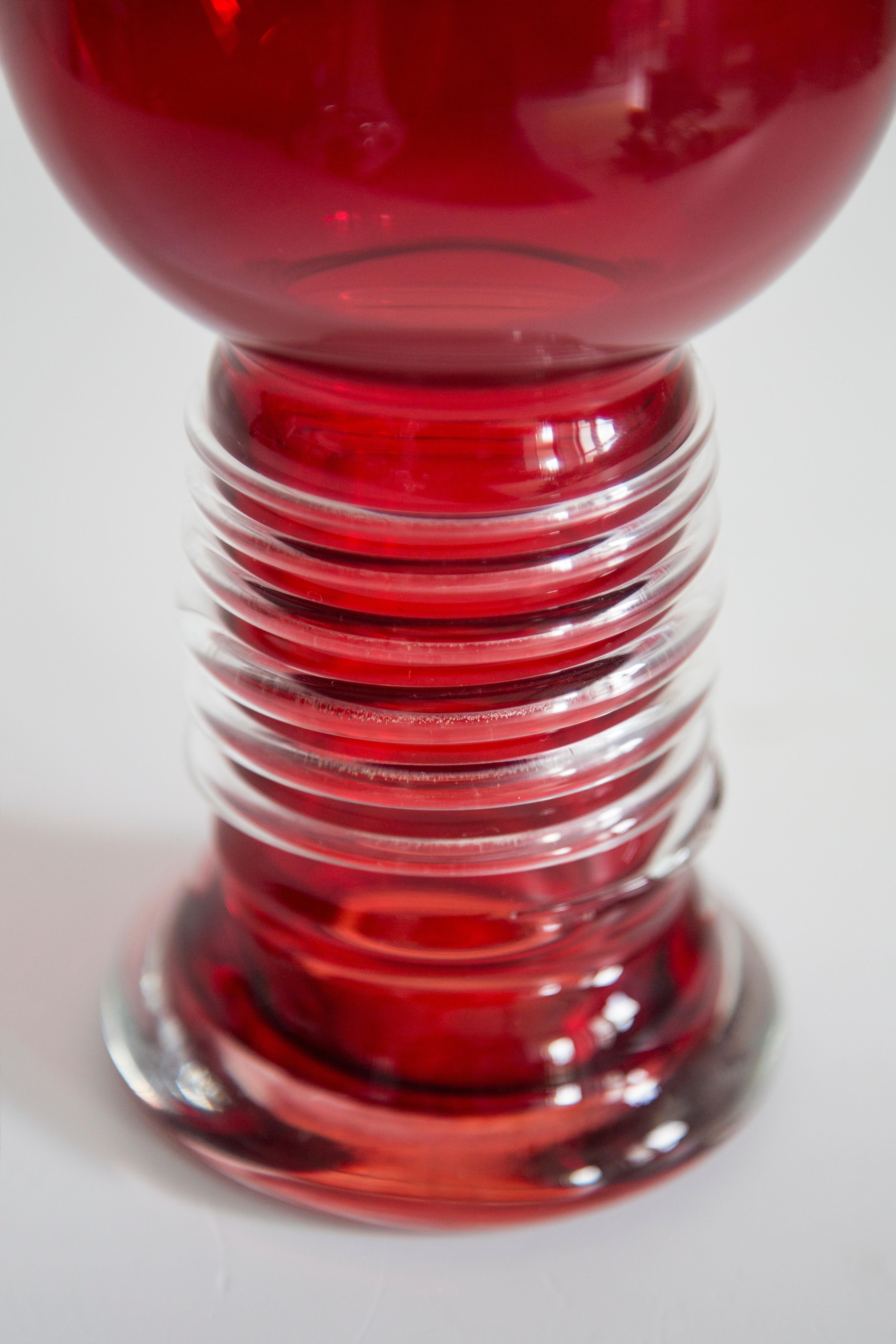 Mid Century Vintage Artistic Glass Red Vase, Tarnowiec, Sulczan, Europe, 1970s For Sale 3