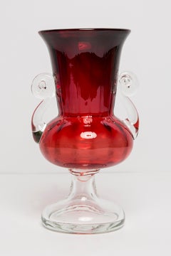 Mid Century Vintage Artistic Glass Red Vase, Tarnowiec, Sulczan, Europe, 1970s