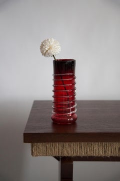 Mid Century Vintage Artistic Glass Red Vase, Tarnowiec, Sulczan, Europe, 1970s