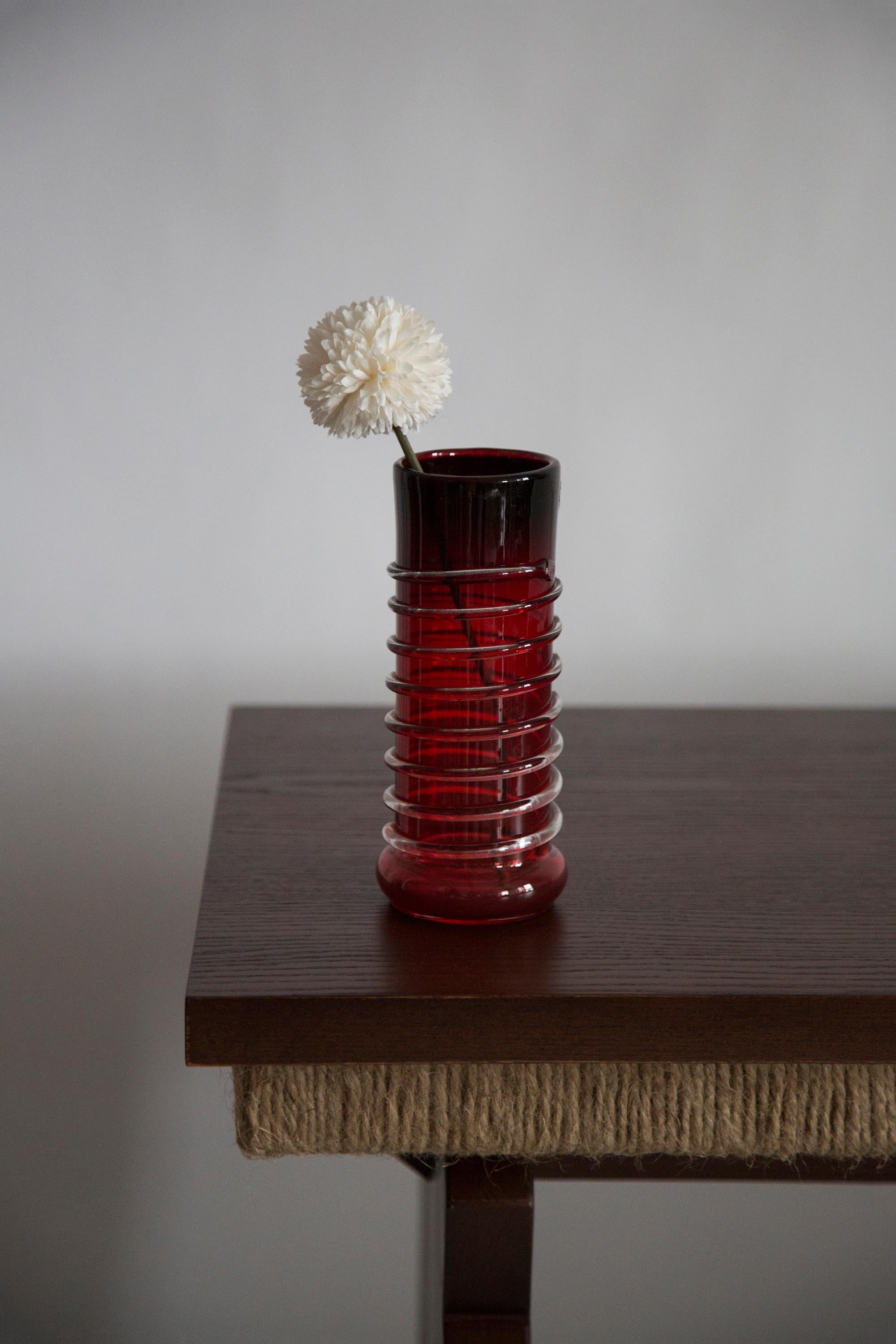 Mid-Century Modern Mid Century Vintage Artistic Glass Red Vase, Tarnowiec, Sulczan, Europe, 1970s For Sale