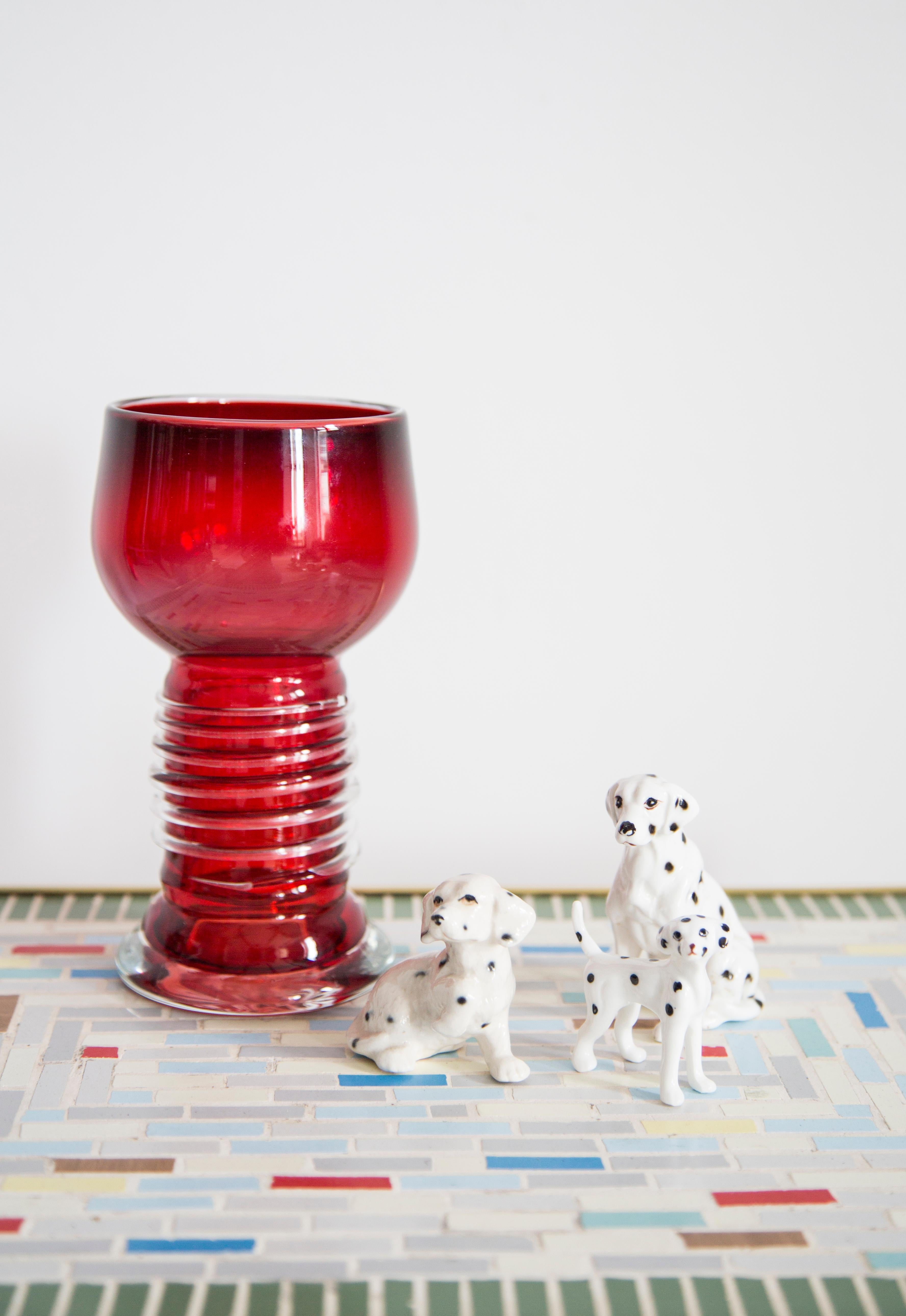 Mid-Century Modern Mid Century Vintage Artistic Glass Red Vase, Tarnowiec, Sulczan, Europe, 1970s For Sale