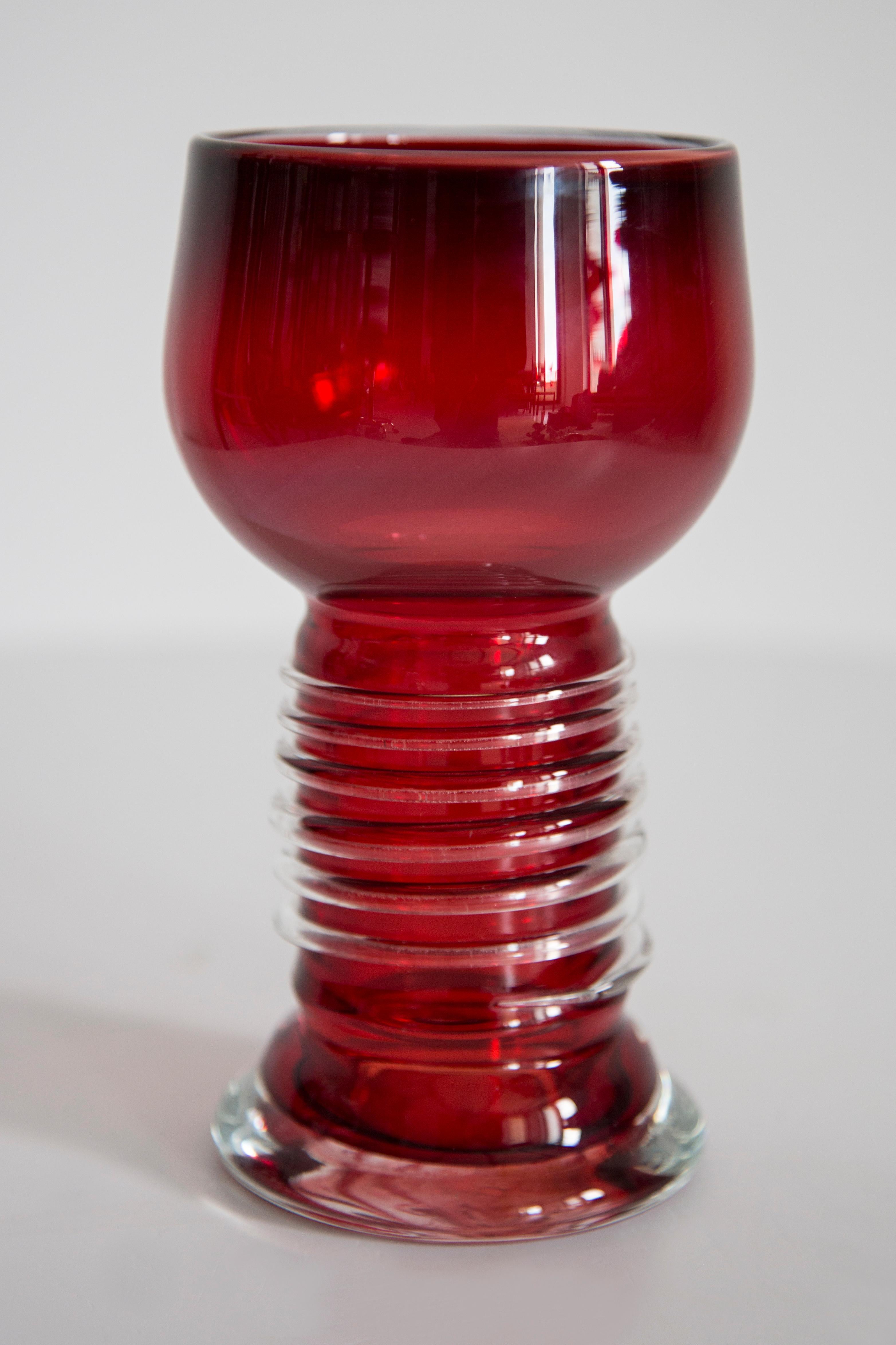 Polish Mid Century Vintage Artistic Glass Red Vase, Tarnowiec, Sulczan, Europe, 1970s For Sale