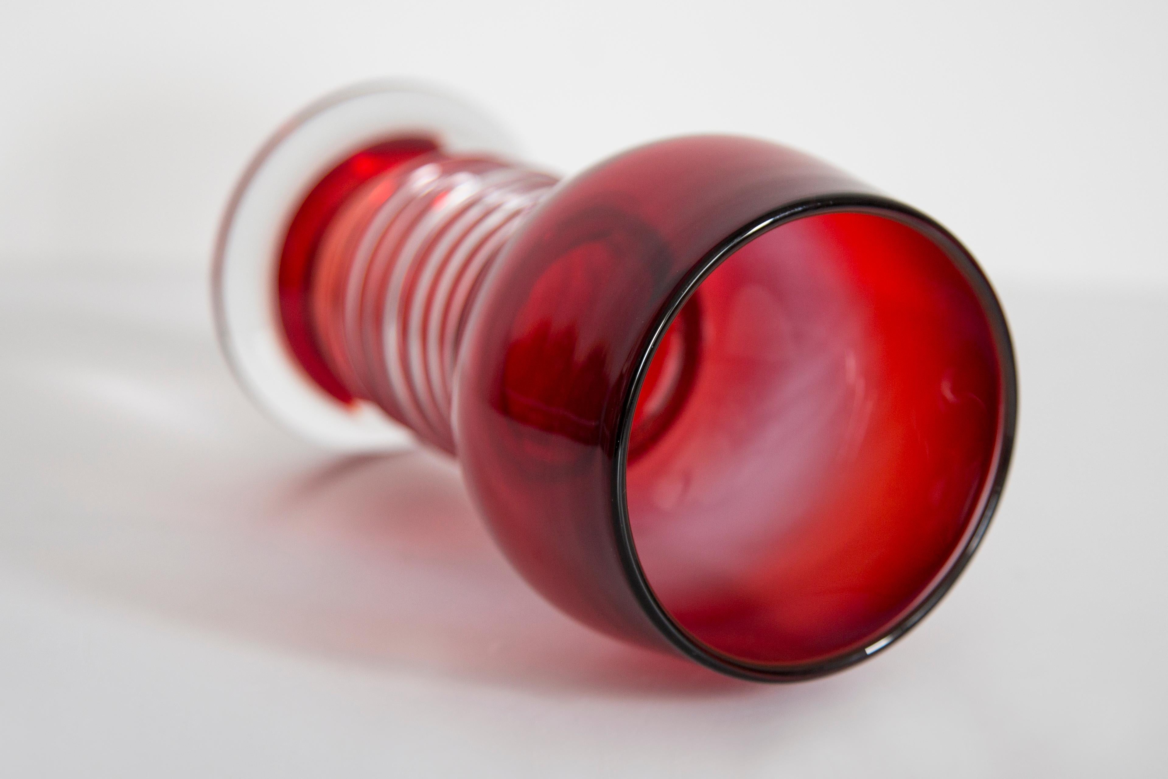 20th Century Mid Century Vintage Artistic Glass Red Vase, Tarnowiec, Sulczan, Europe, 1970s For Sale