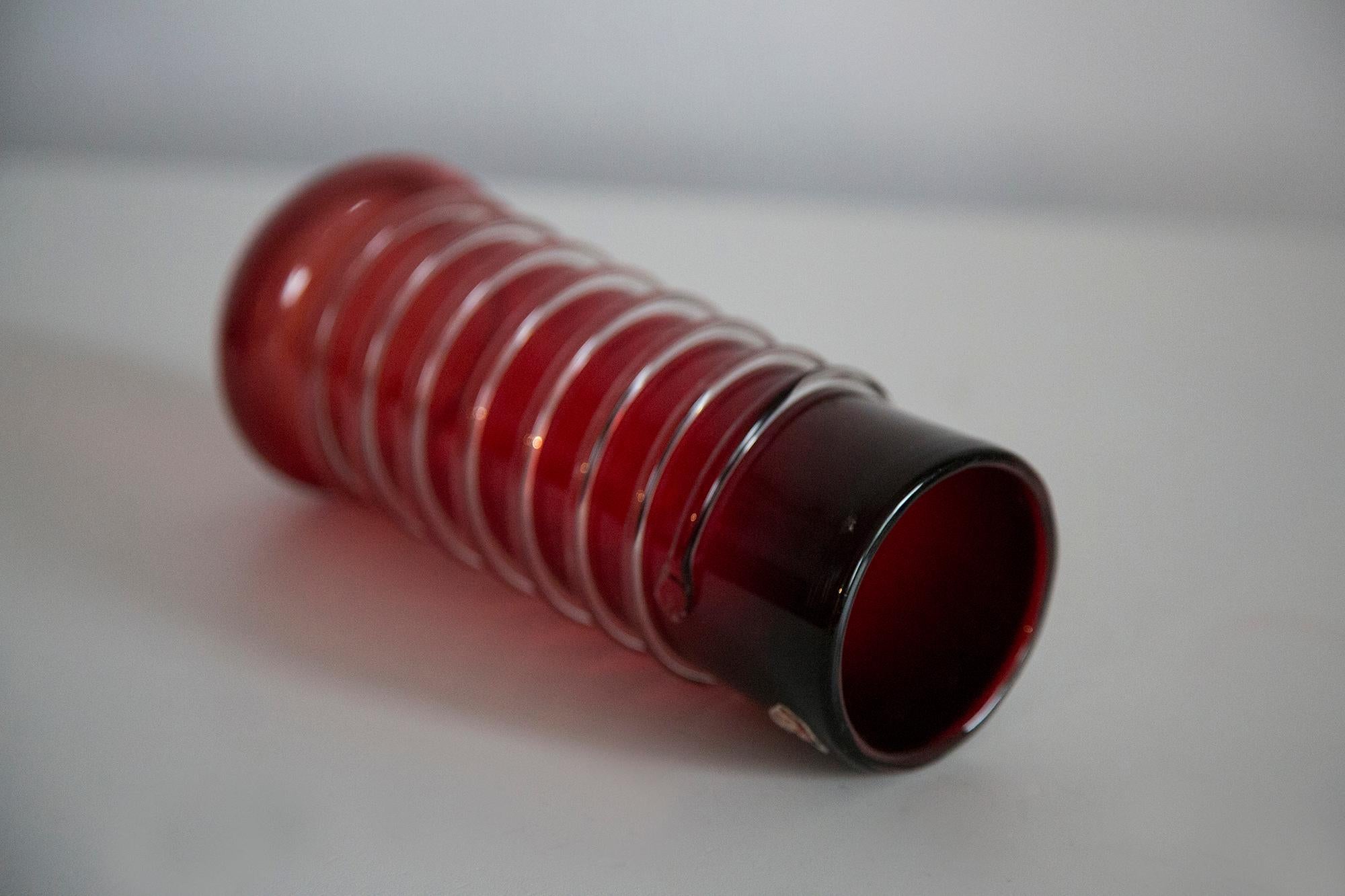 Mid Century Vintage Artistic Glass Red Vase, Tarnowiec, Sulczan, Europe, 1970s For Sale 1