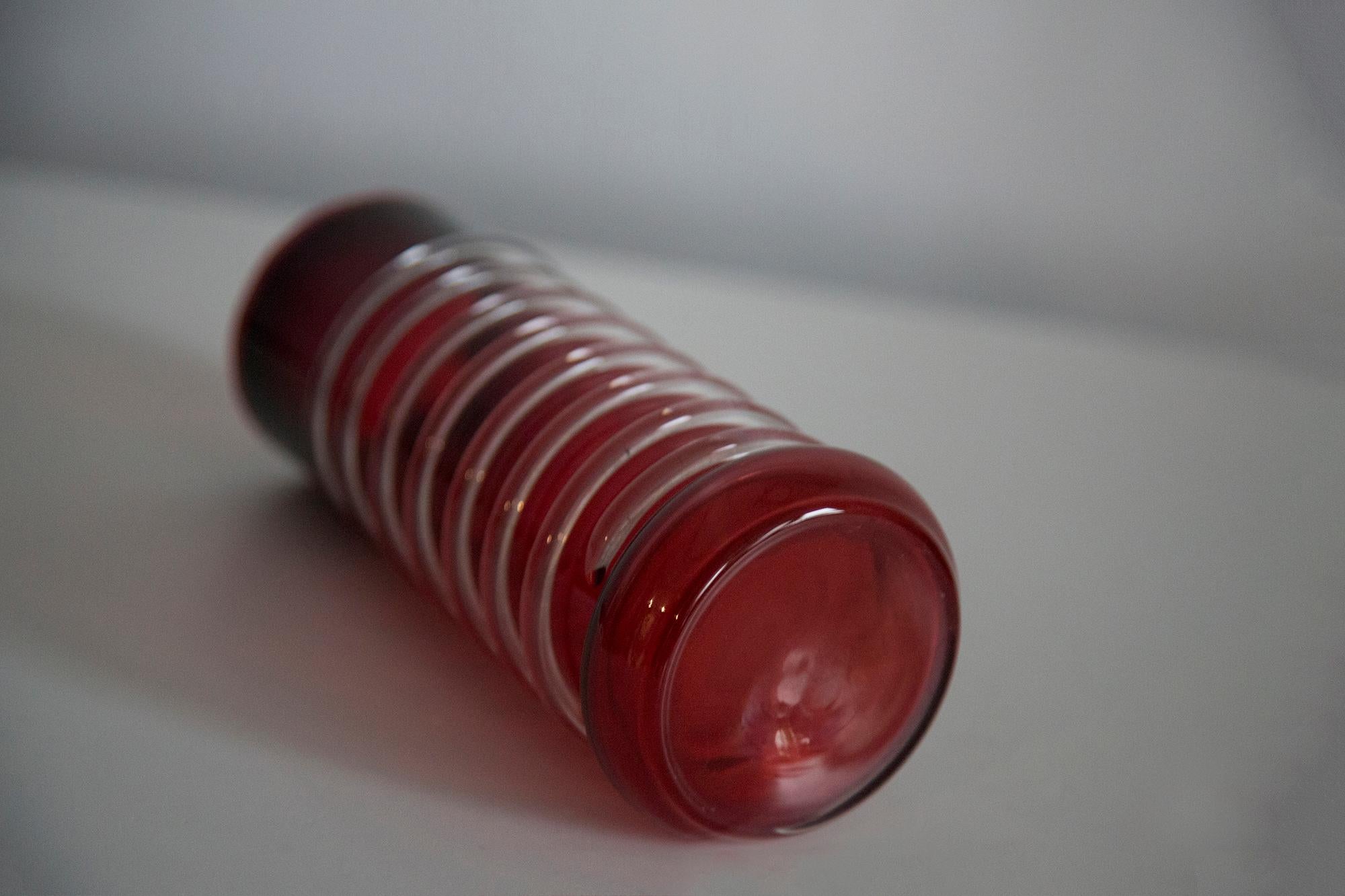 Mid Century Vintage Artistic Glass Red Vase, Tarnowiec, Sulczan, Europe, 1970s For Sale 2