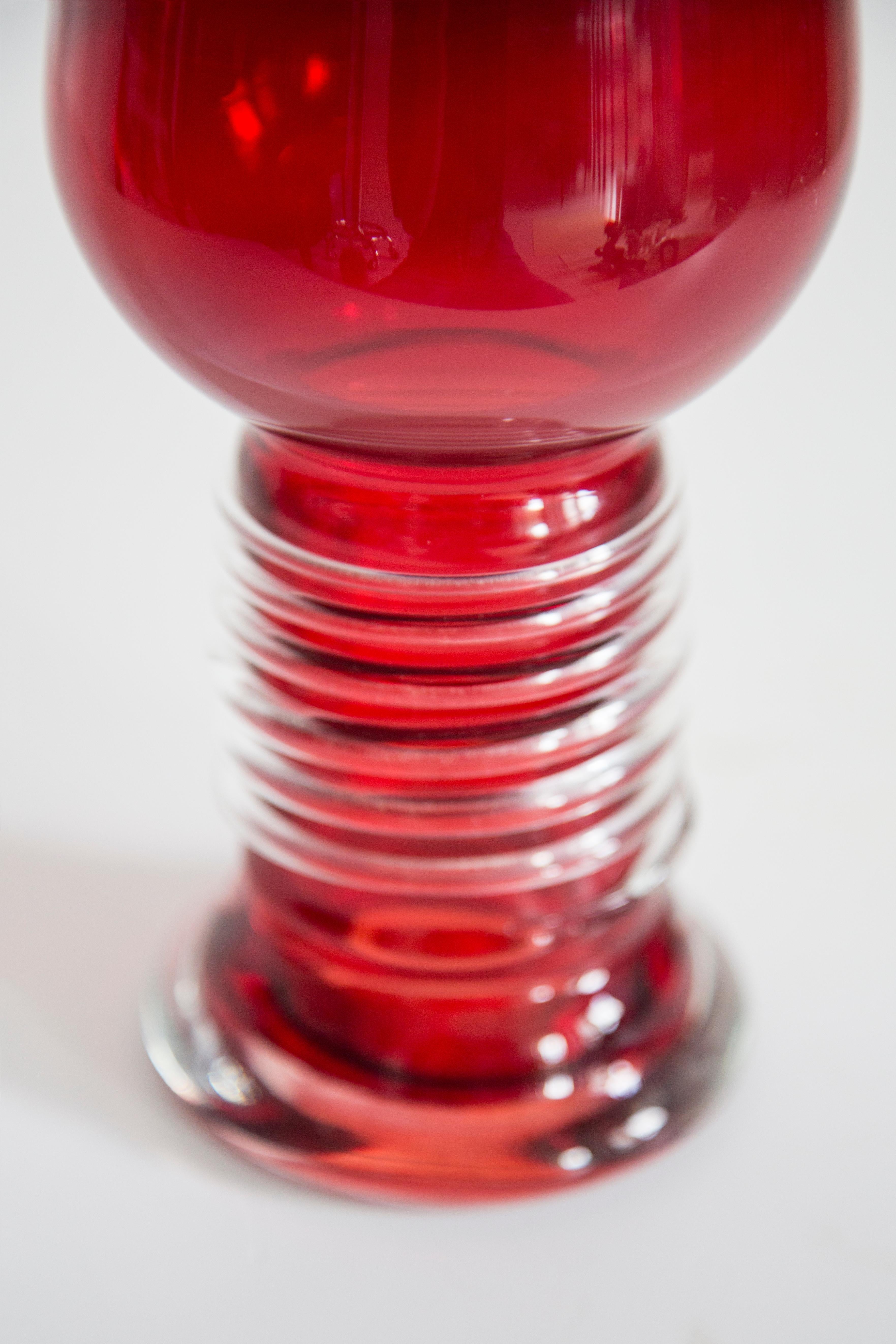 Mid Century Vintage Artistic Glass Red Vase, Tarnowiec, Sulczan, Europe, 1970s For Sale 2