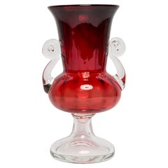 Mid Century Vintage Artistic Glass Red Vase, Tarnowiec, Sulczan, Europe, 1970s