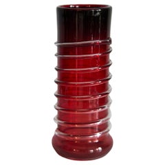 Mid Century Vintage Artistic Glass Red Vase, Tarnowiec, Sulczan, Europe, 1970s