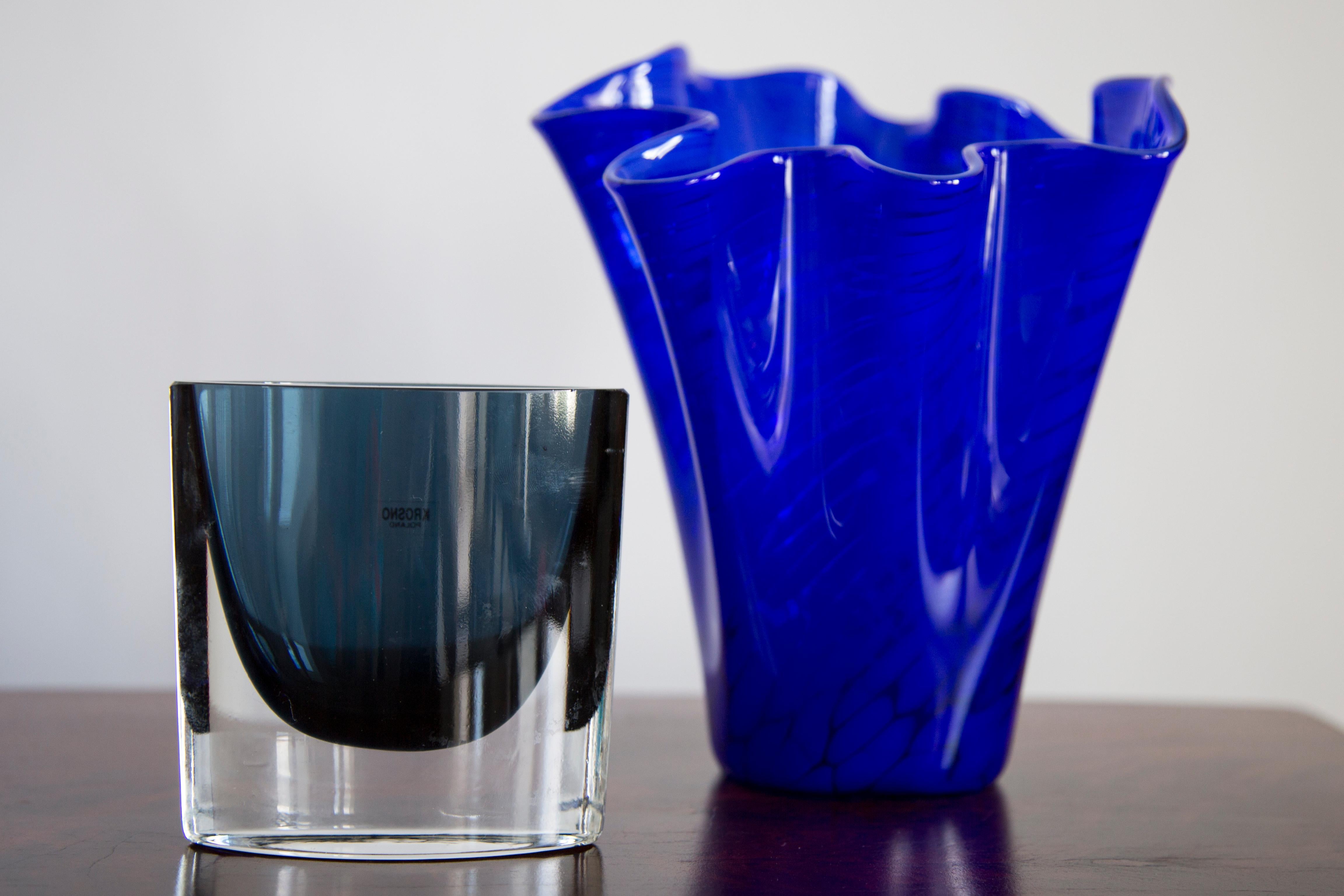 Mid-Century Modern Mid Century Vintage Artistic Glass Small Blue Vase, Europe, 1970s For Sale