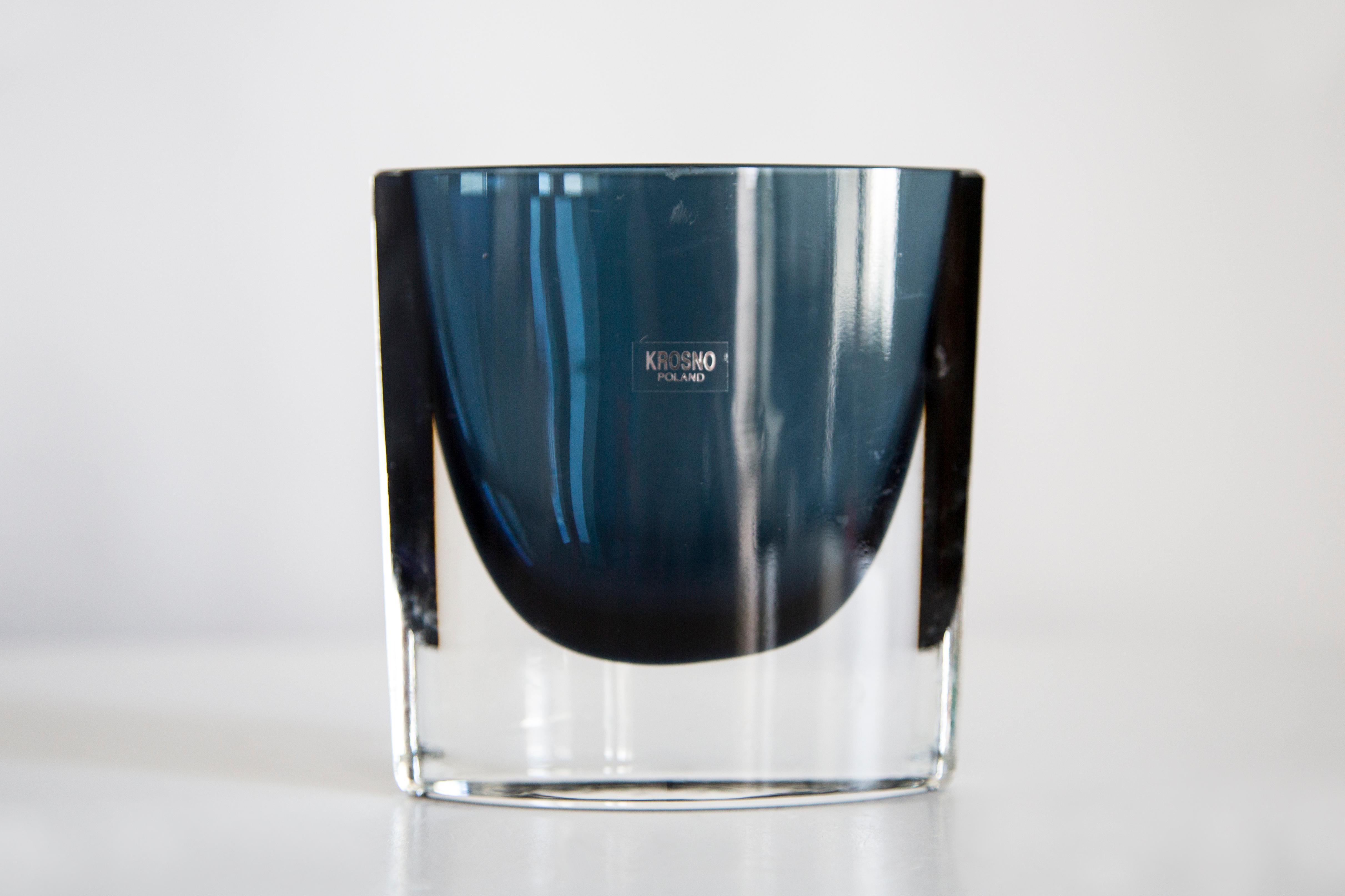 Mid Century Vintage Artistic Glass Small Blue Vase, Europe, 1970s In Excellent Condition For Sale In 05-080 Hornowek, PL