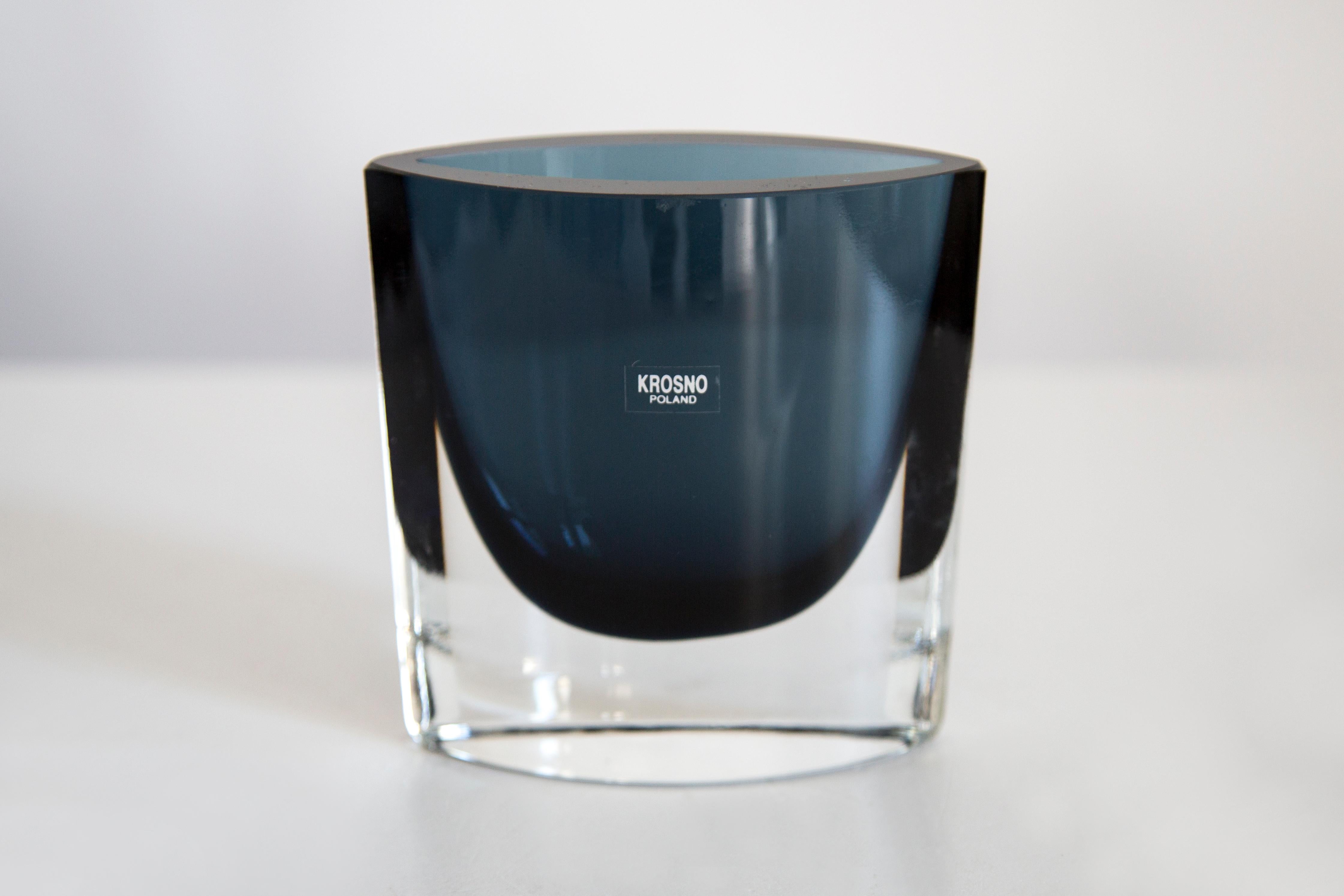 20th Century Mid Century Vintage Artistic Glass Small Blue Vase, Europe, 1970s For Sale
