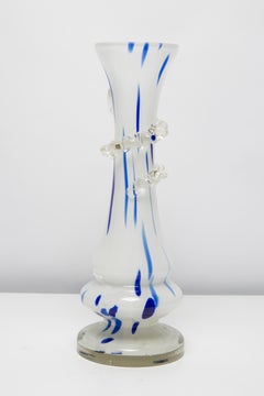 Mid Century Vintage Artistic Glass White and Blue Vase, Europe, 1970s