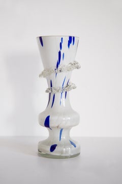 Mid Century Vintage Artistic Glass White and Blue Vase, Europe, 1970s