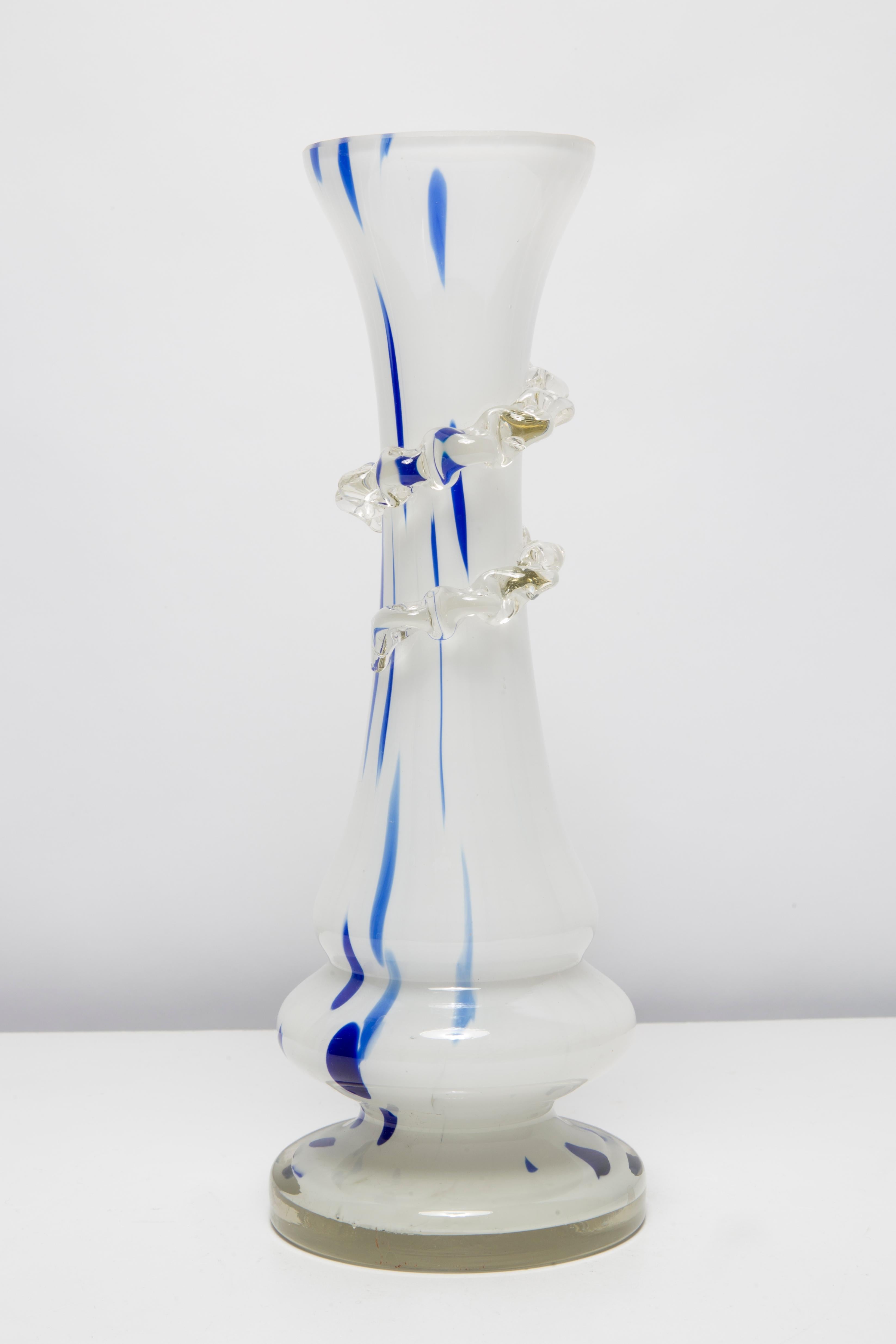 Mid-Century Modern Mid Century Vintage Artistic Glass White and Blue Vase, Europe, 1970s For Sale