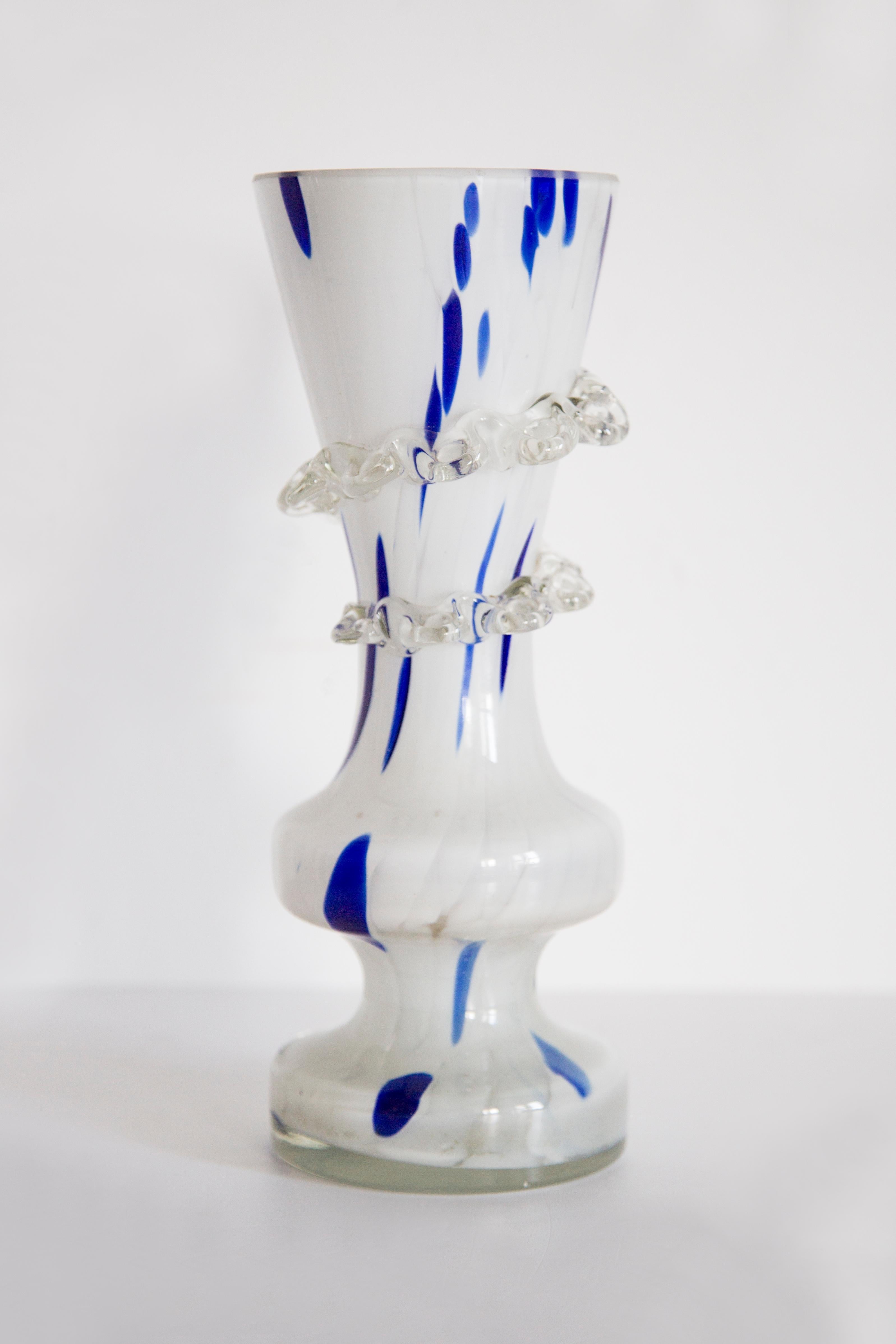 Mid-Century Modern Mid Century Vintage Artistic Glass White and Blue Vase, Europe, 1970s For Sale