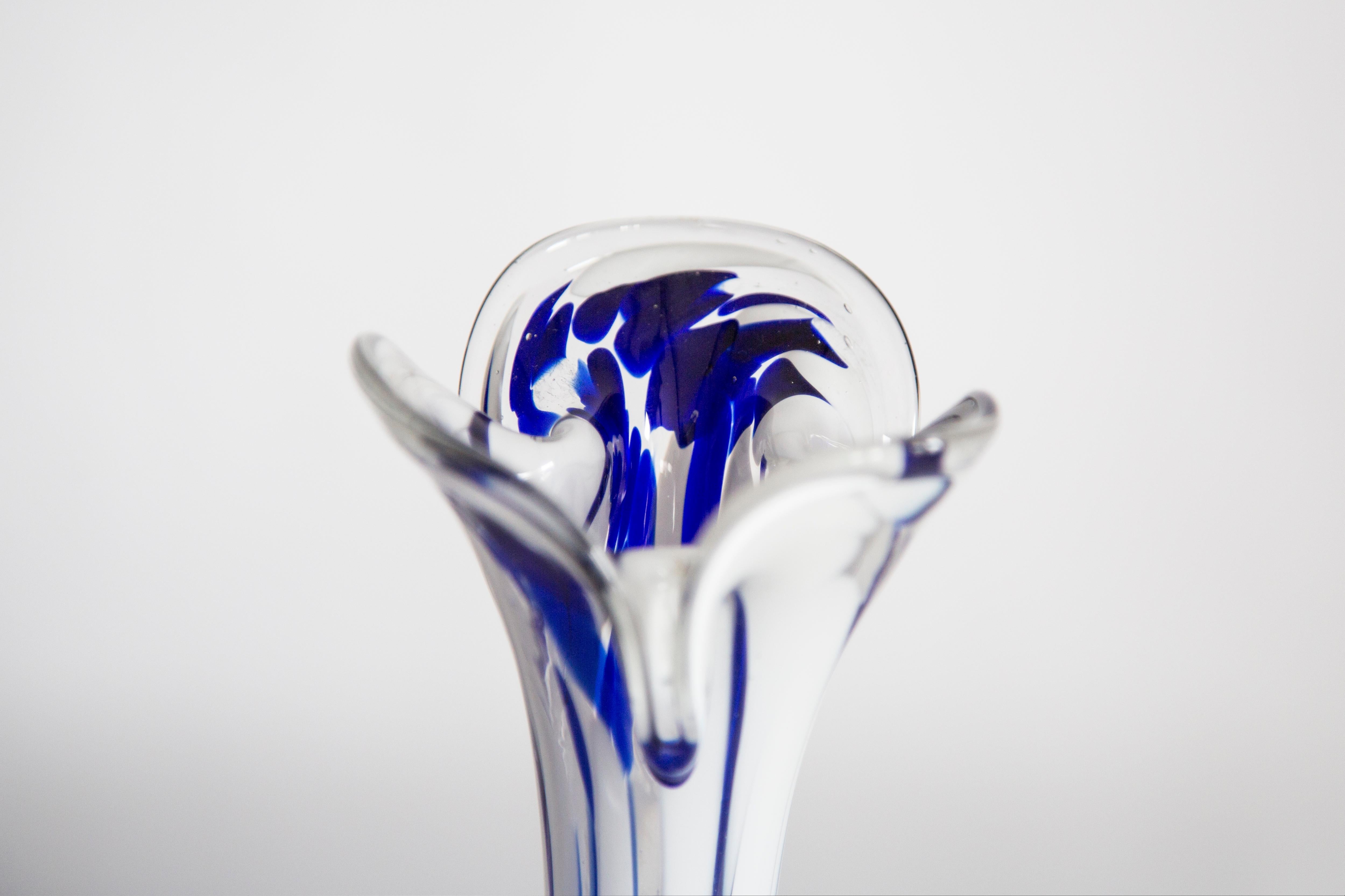 20th Century Mid Century Vintage Artistic Glass White and Blue Vase, Europe, 1970s For Sale