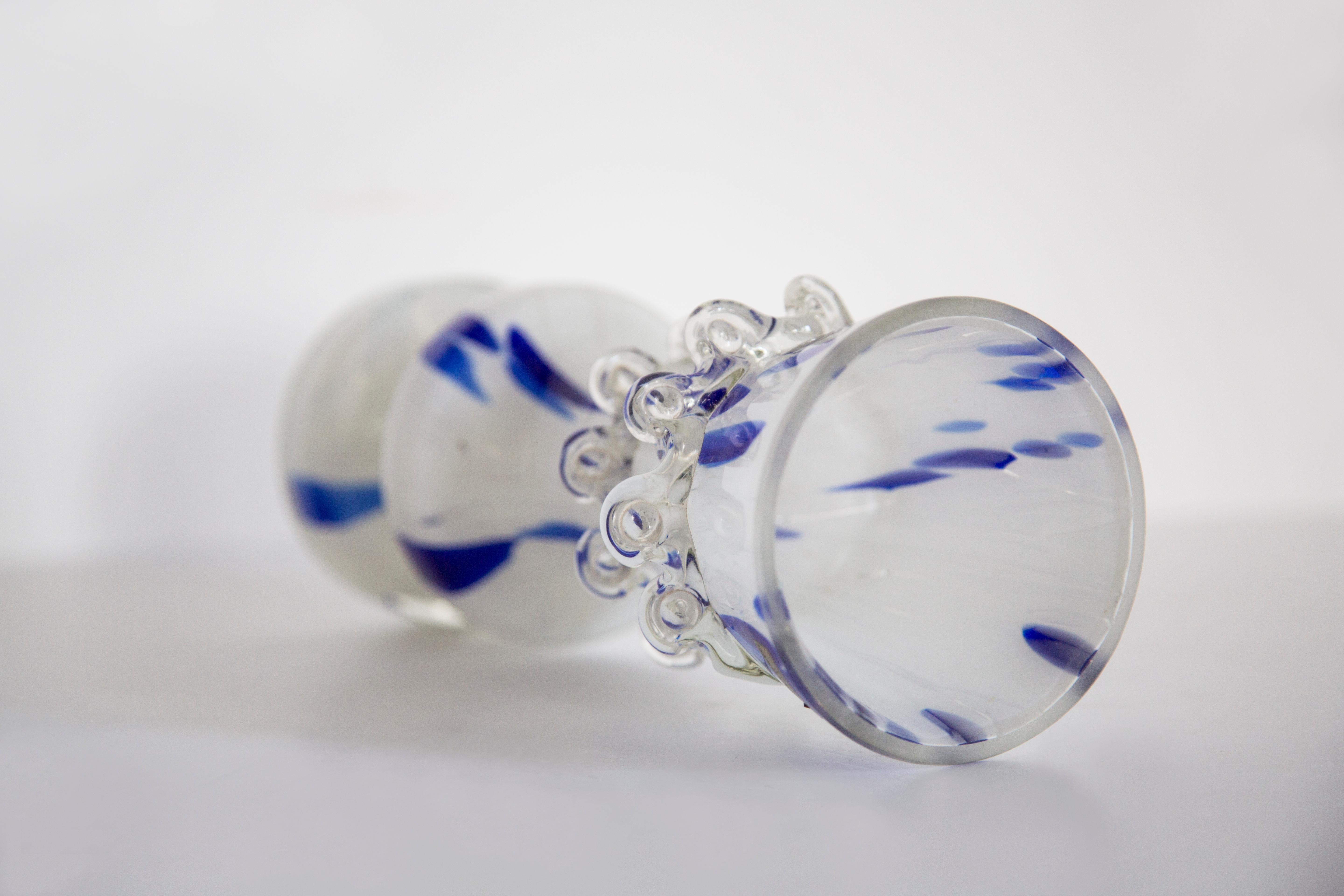20th Century Mid Century Vintage Artistic Glass White and Blue Vase, Europe, 1970s For Sale